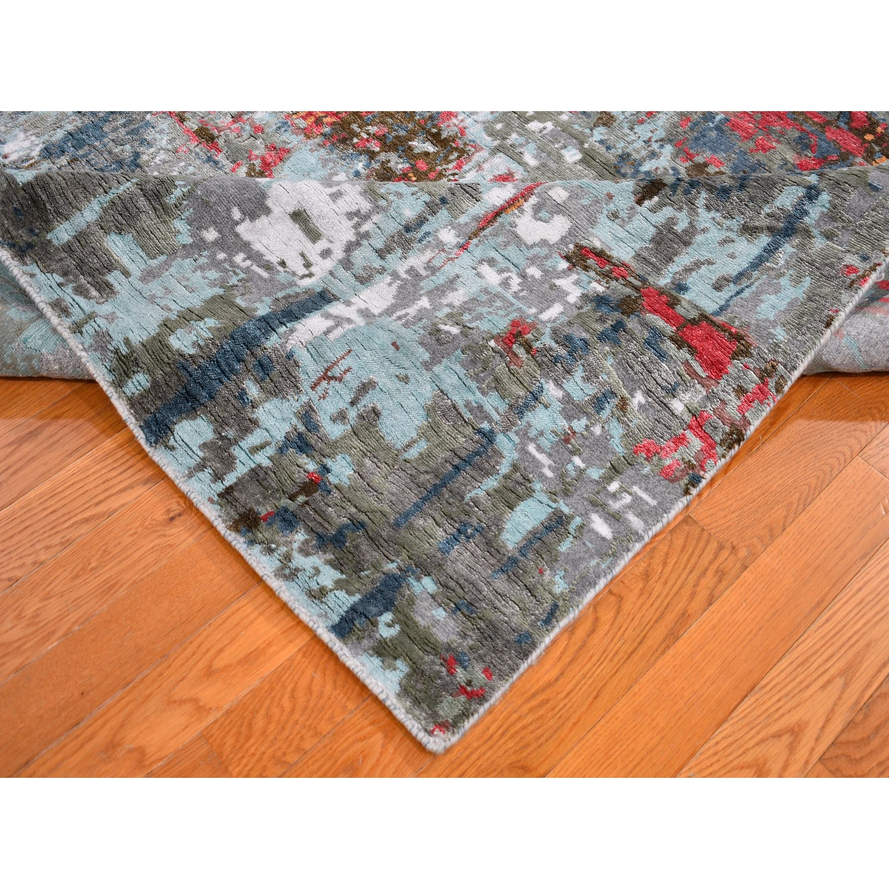 6-x8-10  Colorful Abstract Design Wool And Silk Hand Knotted Oriental Rug 