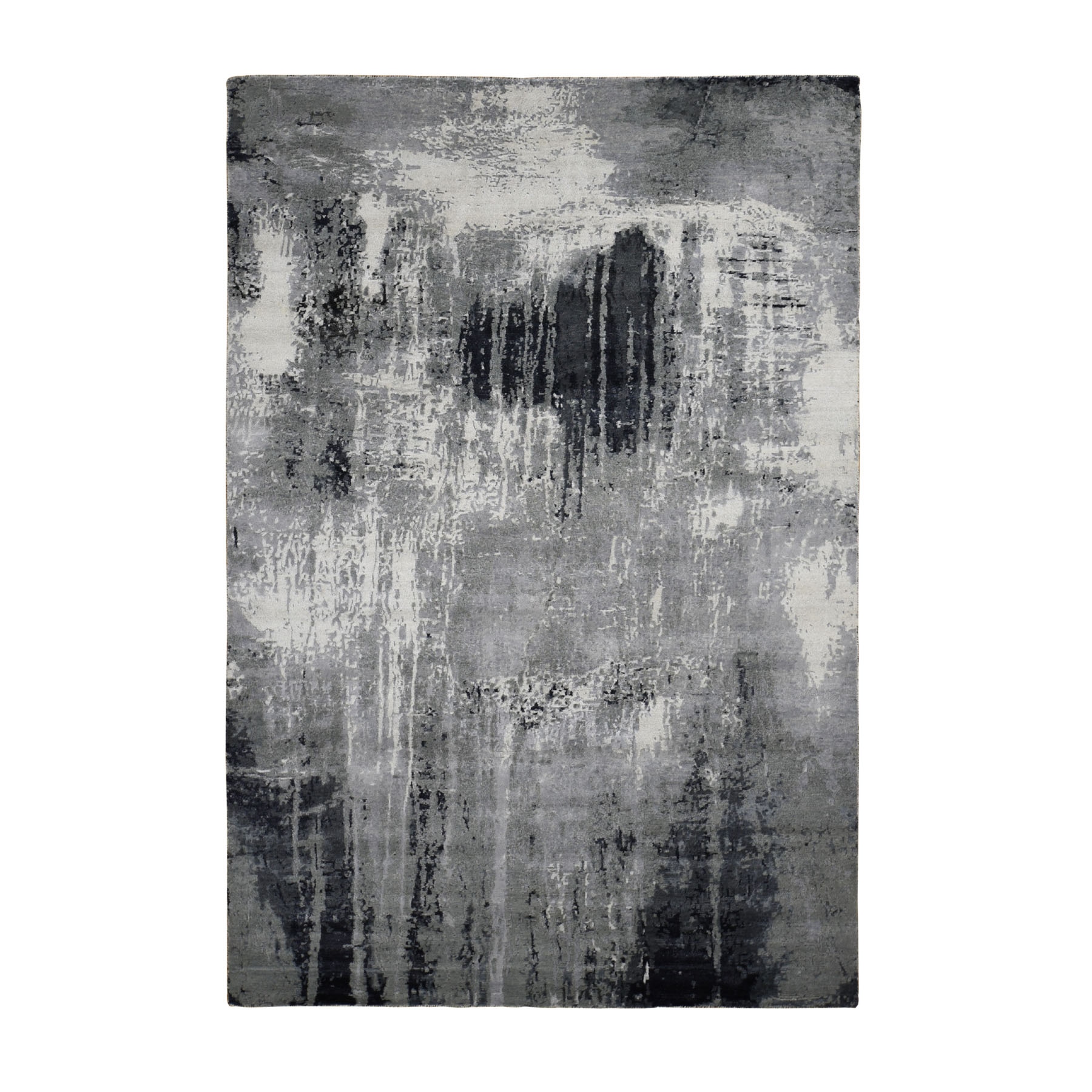 6'1"X8'10" Gray-Black Abstract Design Wool And Silk Hand Knotted Oriental Rug moad9cc7