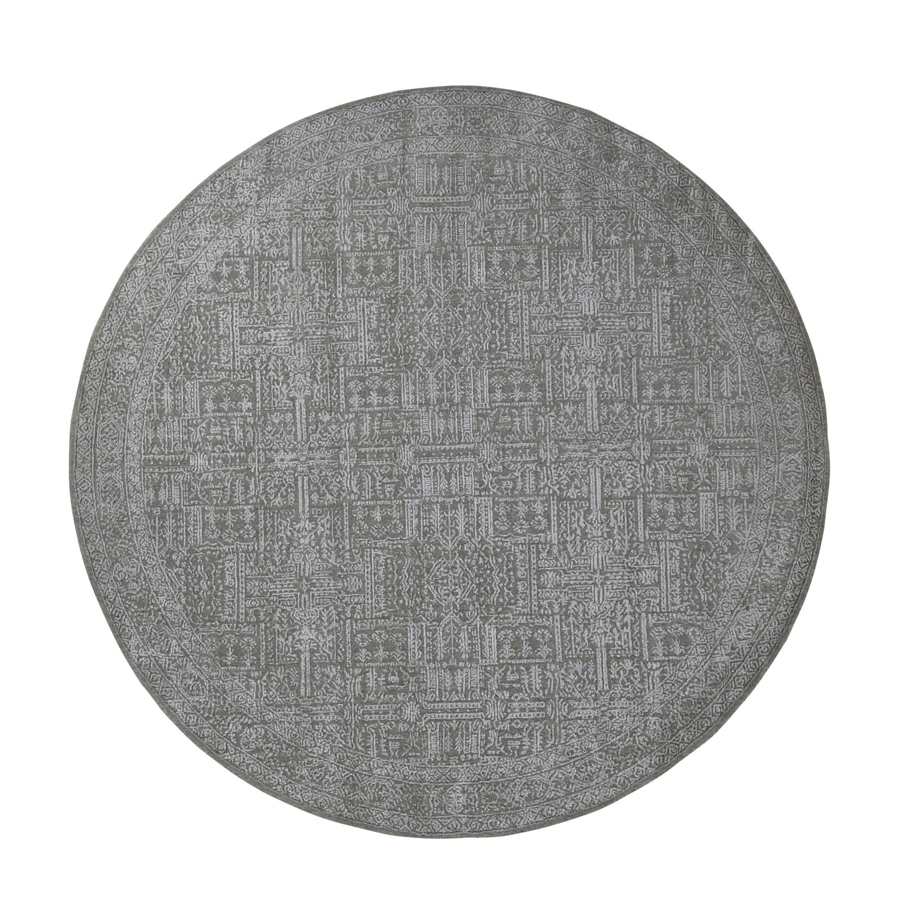 7'10"X7'10" Round Gray Fine Jacquard Hand Loomed Modern Wool And Art Silk Oriental Rug moad9cc8