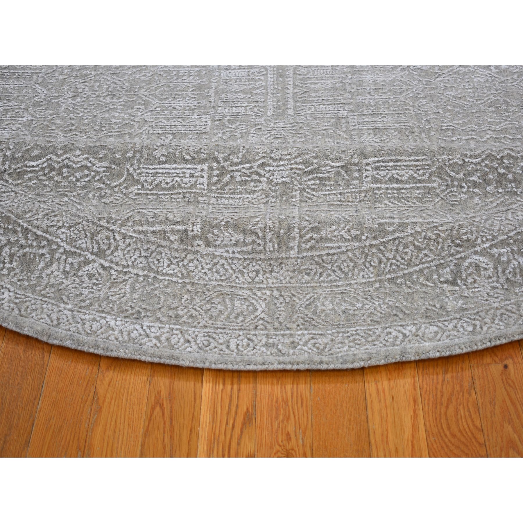7-10 x7-10  Round Gray Fine jacquard Hand Loomed Modern Wool And Art Silk Oriental Rug 