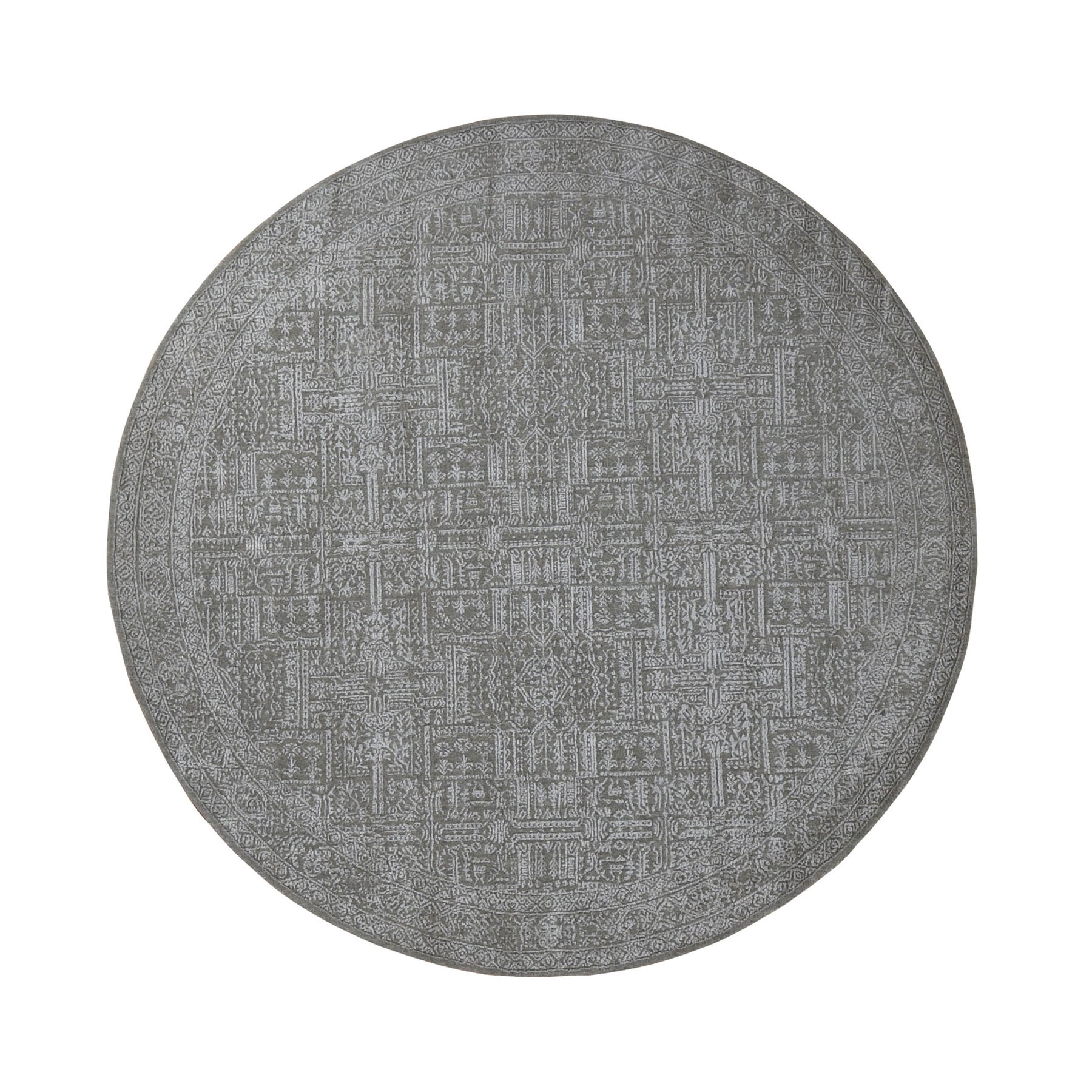 8'X8' Round Gray Fine Jacquard Hand Loomed Modern Wool And Art Silk Oriental Rug moad9cc9
