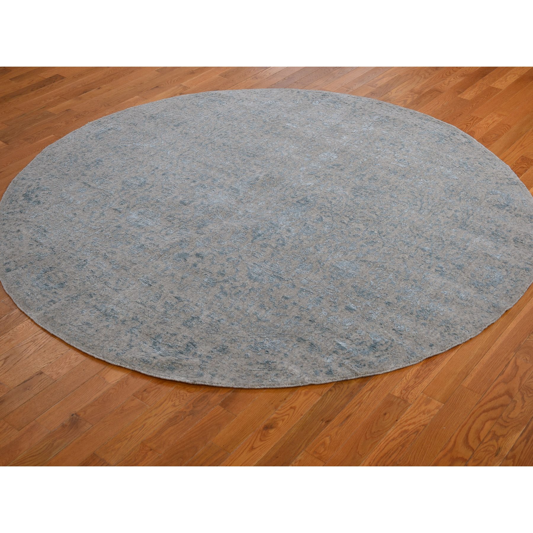7-10 x7-10  Round Gray Broken Cypress Tree Design Wool And Silk Thick Hand Loomed Oriental Rug 
