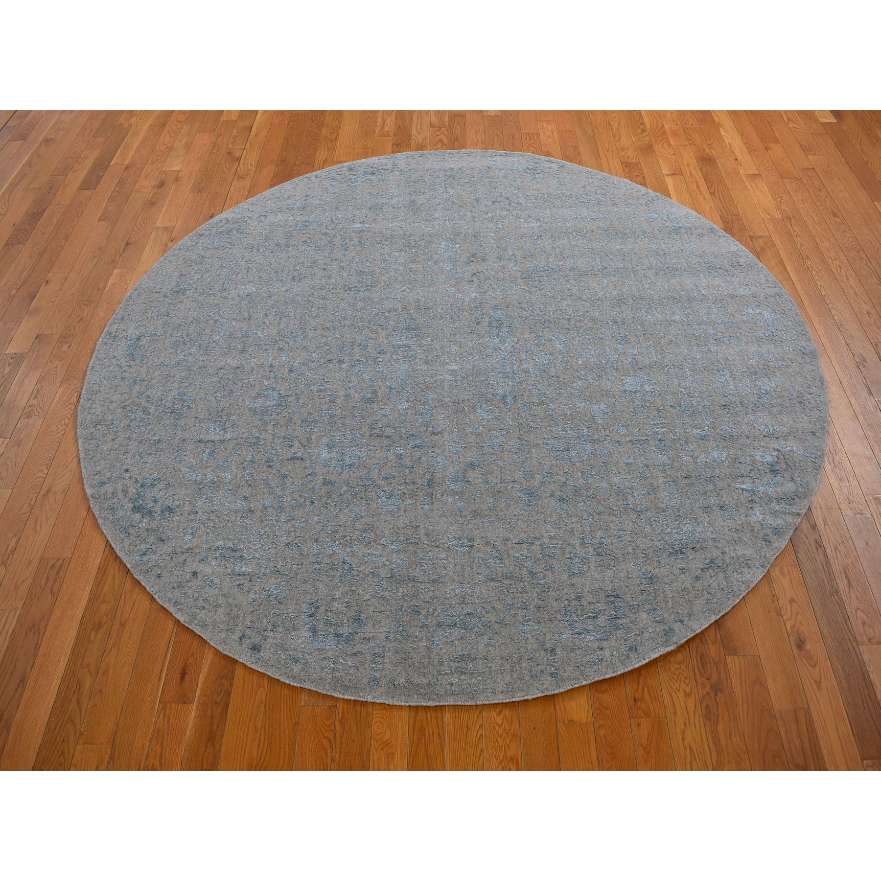8-x8- Round Gray Broken Cypress Tree Design Wool And Silk Thick Hand Loomed Oriental Rug 