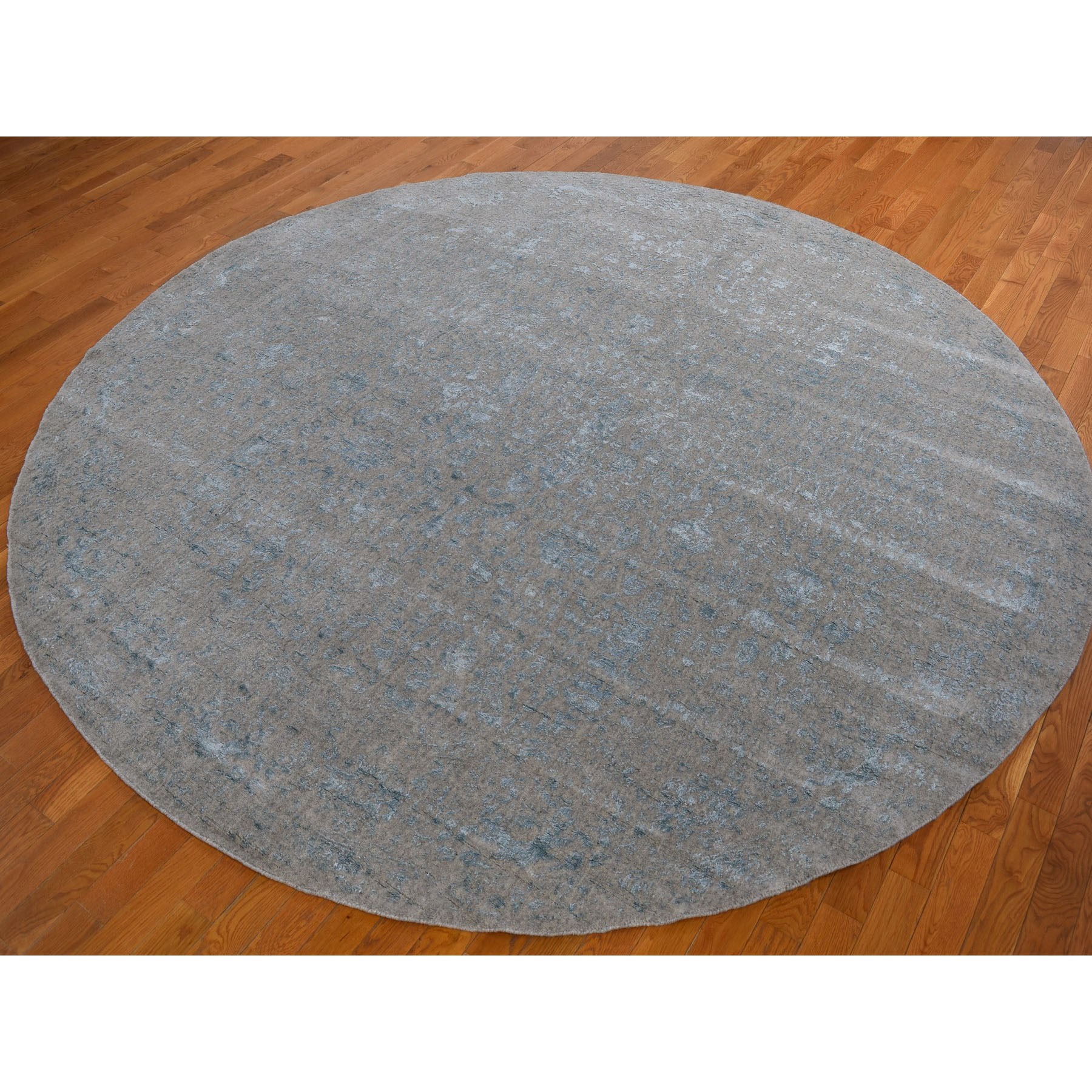 9-10 x9-10  Round Gray Broken Cypress Tree Design Wool And Silk Thick Hand Loomed Oriental Rug 