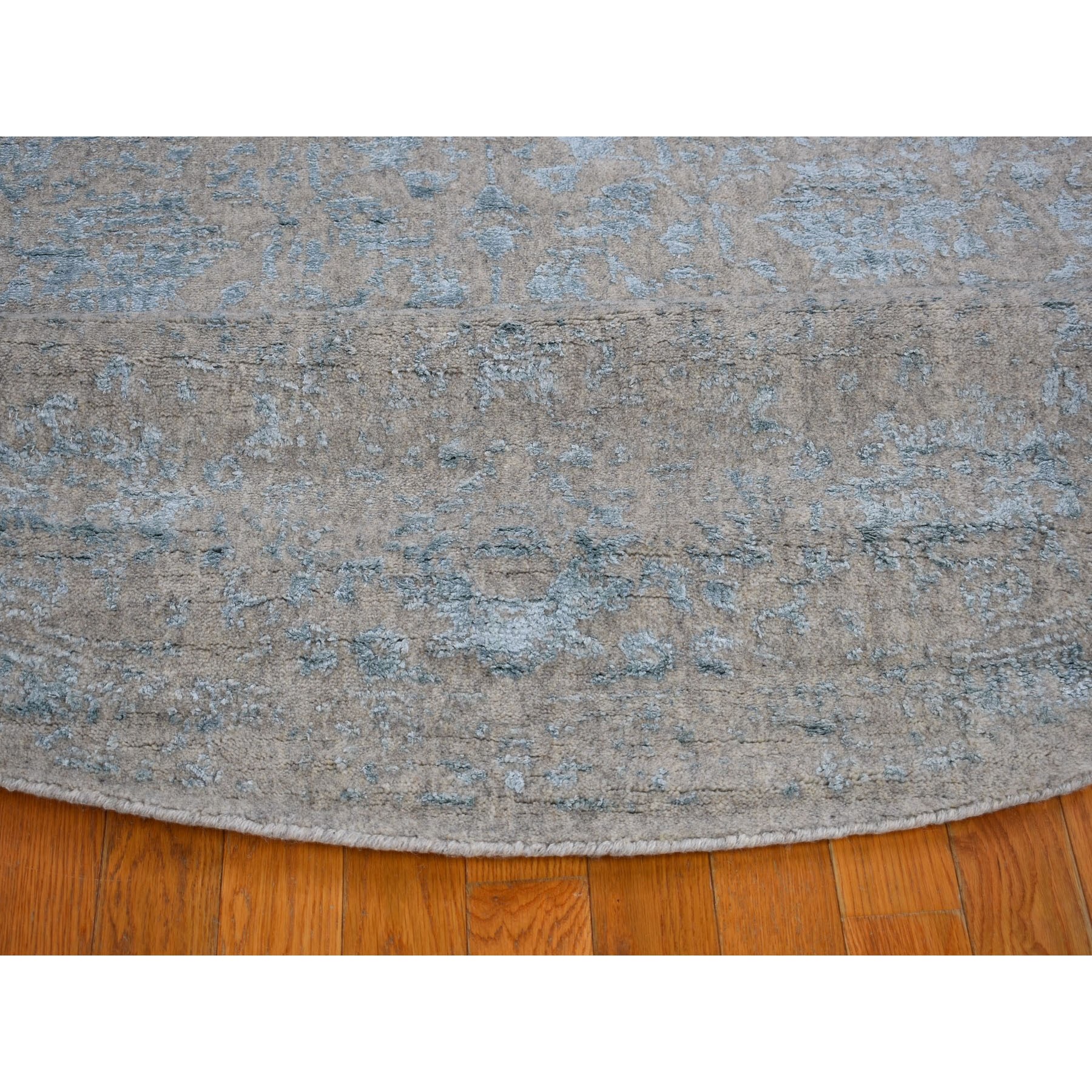 9-10 x9-10  Round Gray Broken Cypress Tree Design Wool And Silk Thick Hand Loomed Oriental Rug 