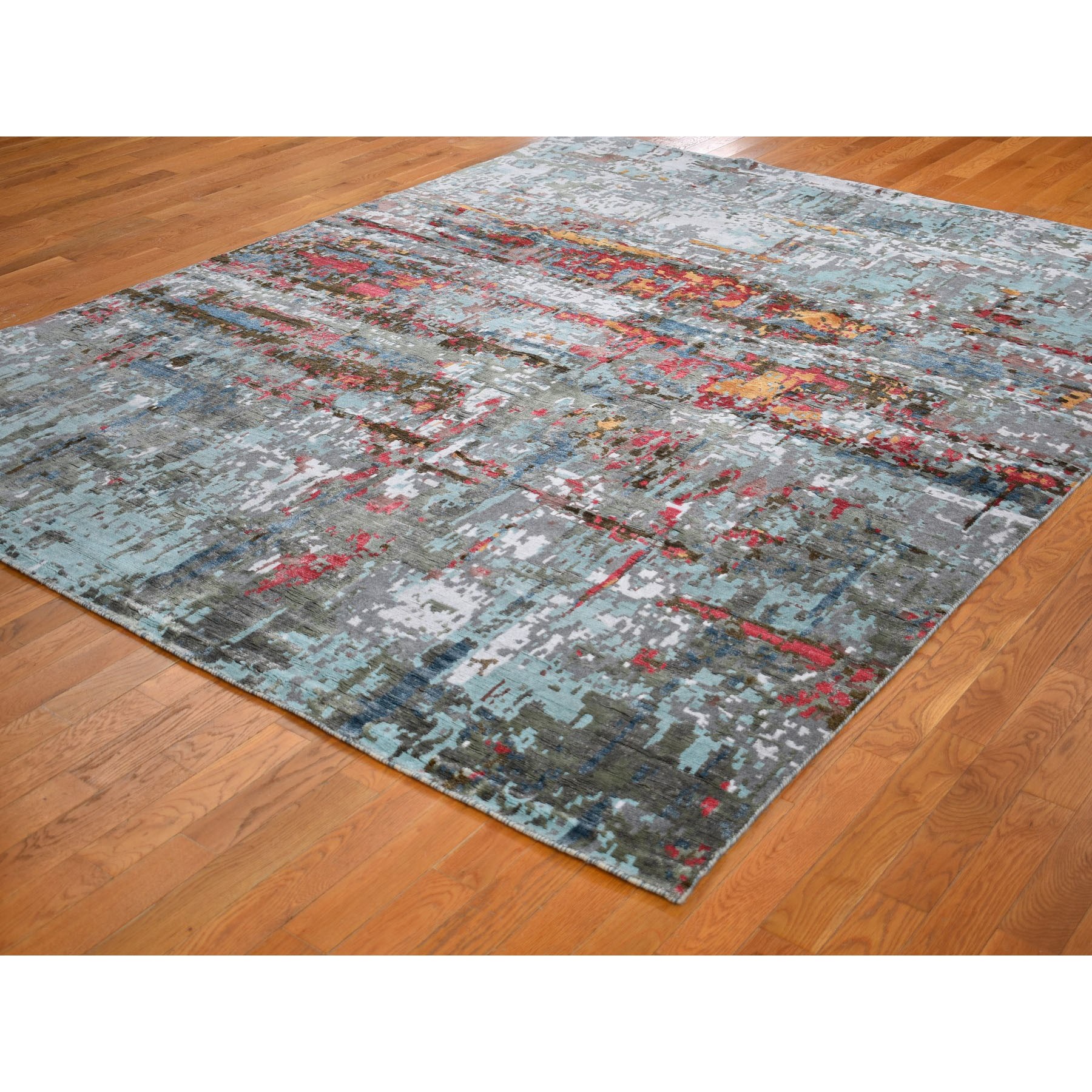 8-x10- Colorful Abstract Design Wool And Silk Hand Knotted Oriental Rug 