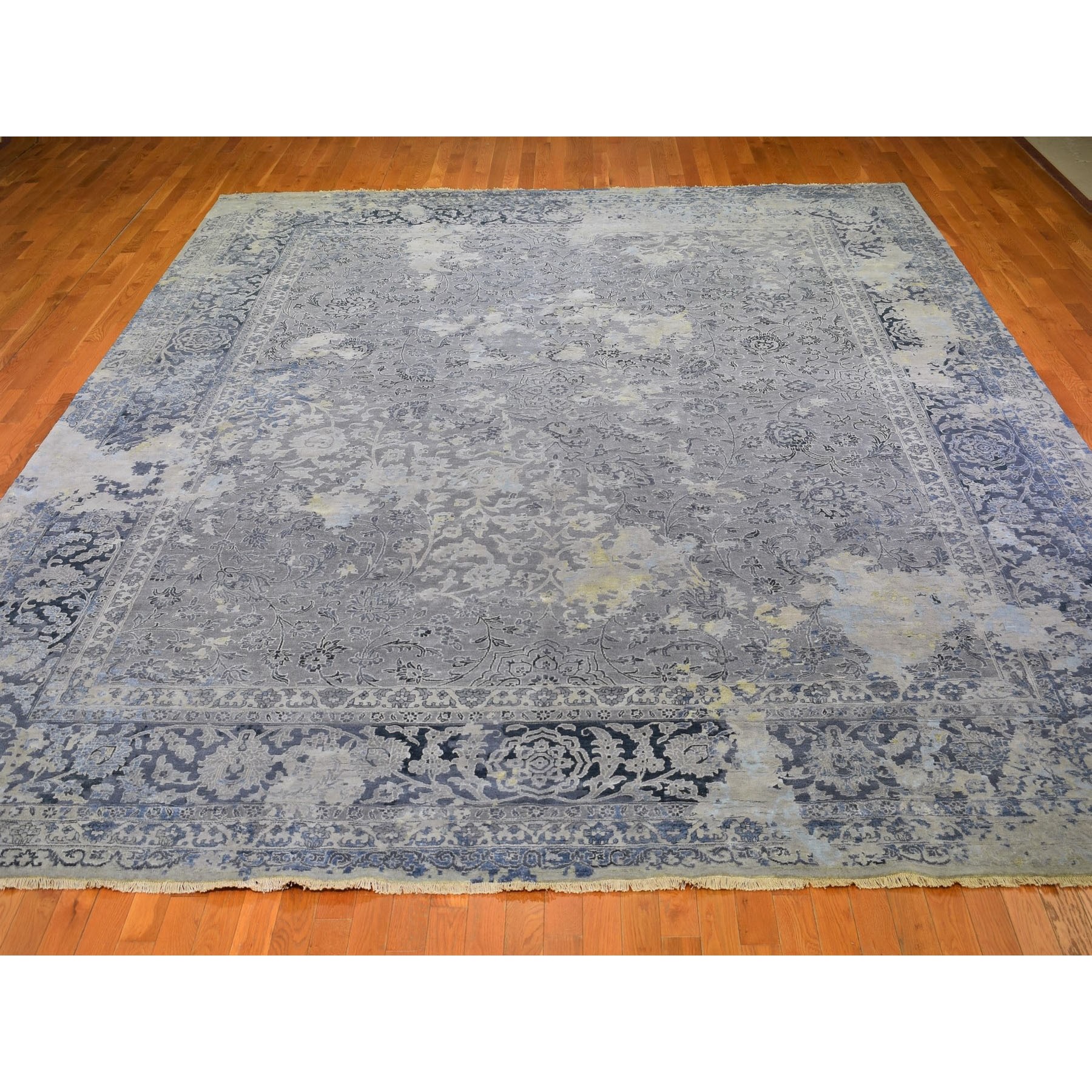12-1 x15-1  Oversized Gray Broken Persian Design Wool With Pure Silk Hand Knotted Oriental Rug 