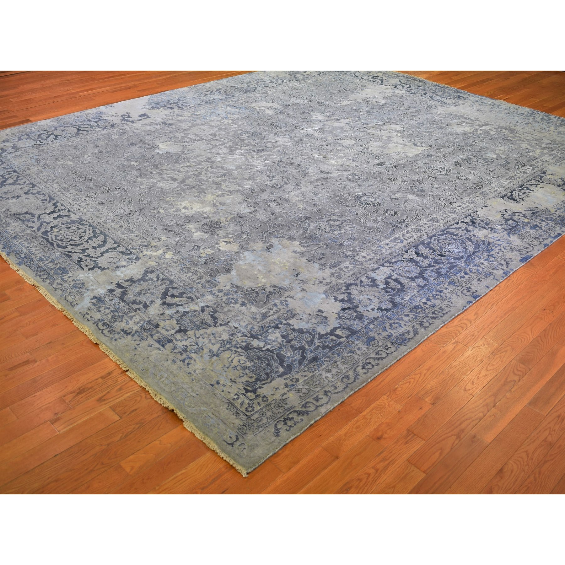 12-1 x15-1  Oversized Gray Broken Persian Design Wool With Pure Silk Hand Knotted Oriental Rug 