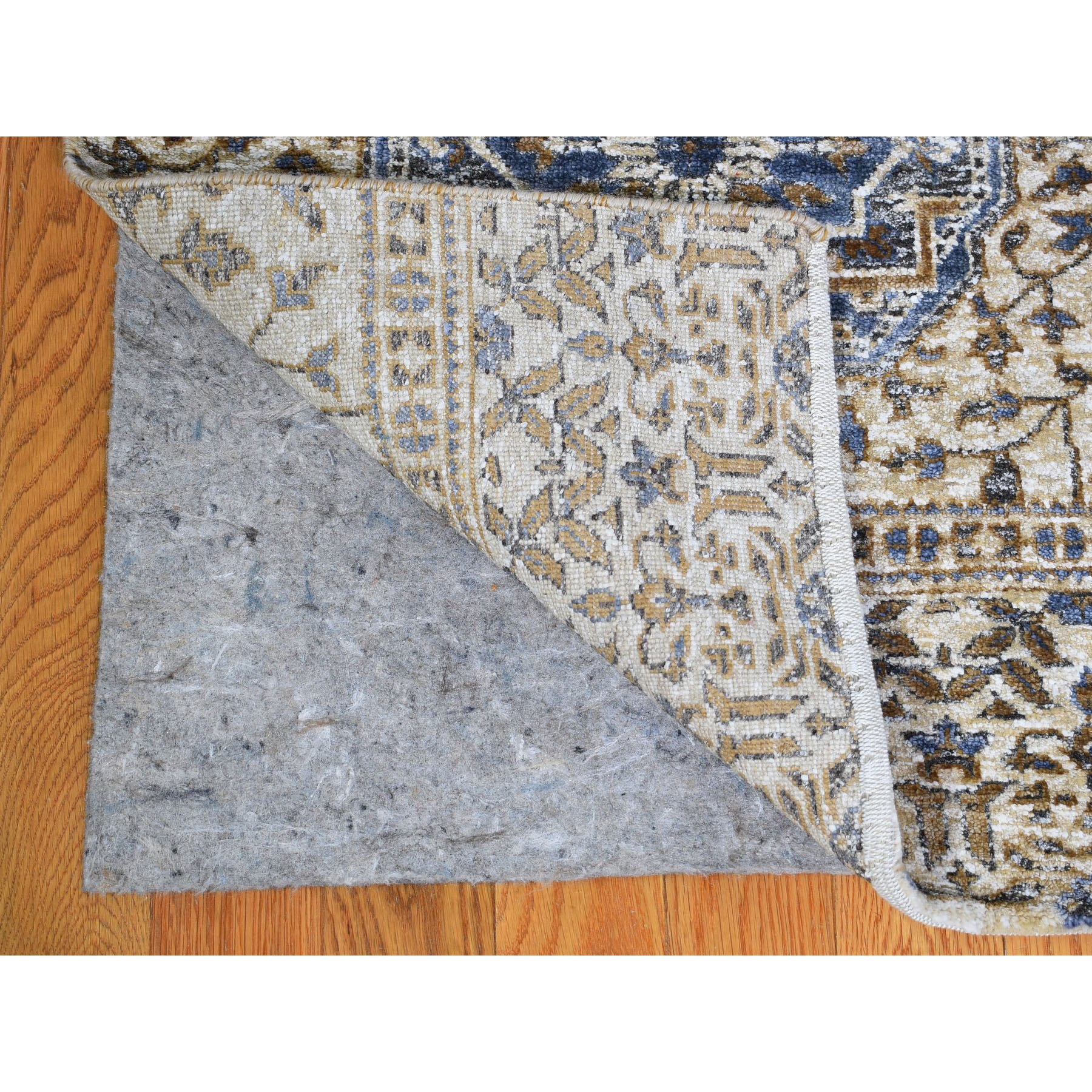 8-10 x12-3  Beige-Silver Silk With Textured Wool Mamluk Design Hand knotted Rug 