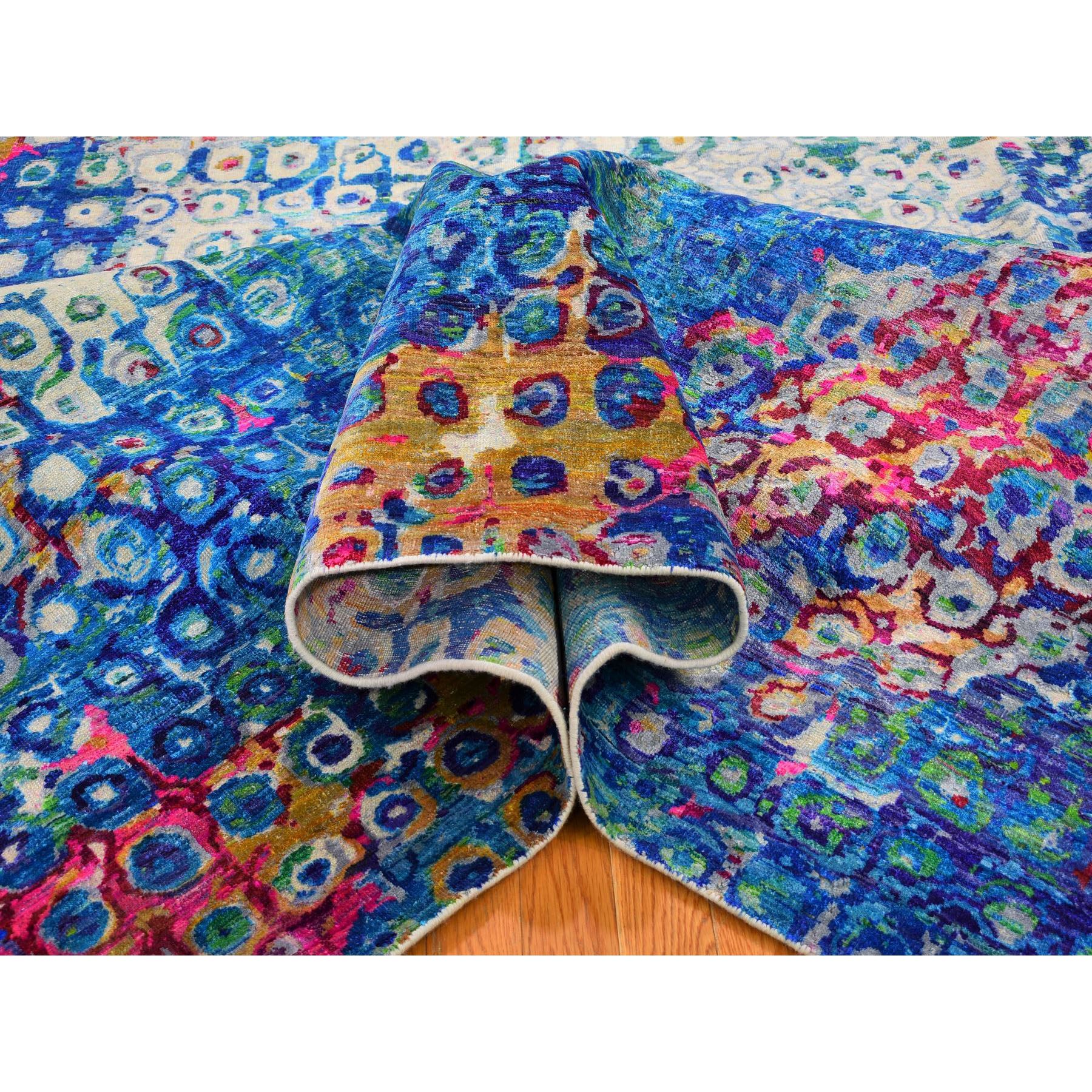 9-x12- THE PEACOCK, Sari Silk Colorful Hand Knotted Oriental Rug 