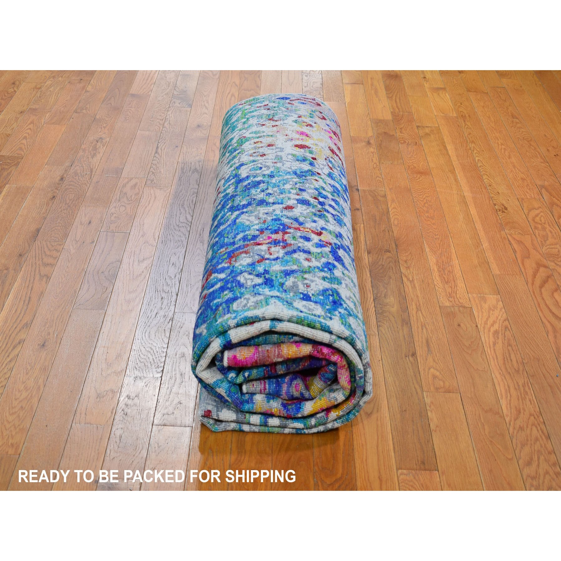 9-x12- THE PEACOCK, Sari Silk Colorful Hand Knotted Oriental Rug 