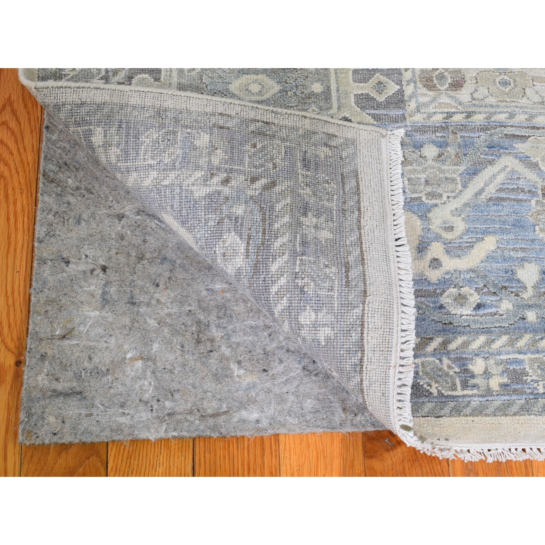 9-1 x12- Hand Knotted Pure Silk And Textured Wool Oushak With Geometric Motif Oriental Rug 