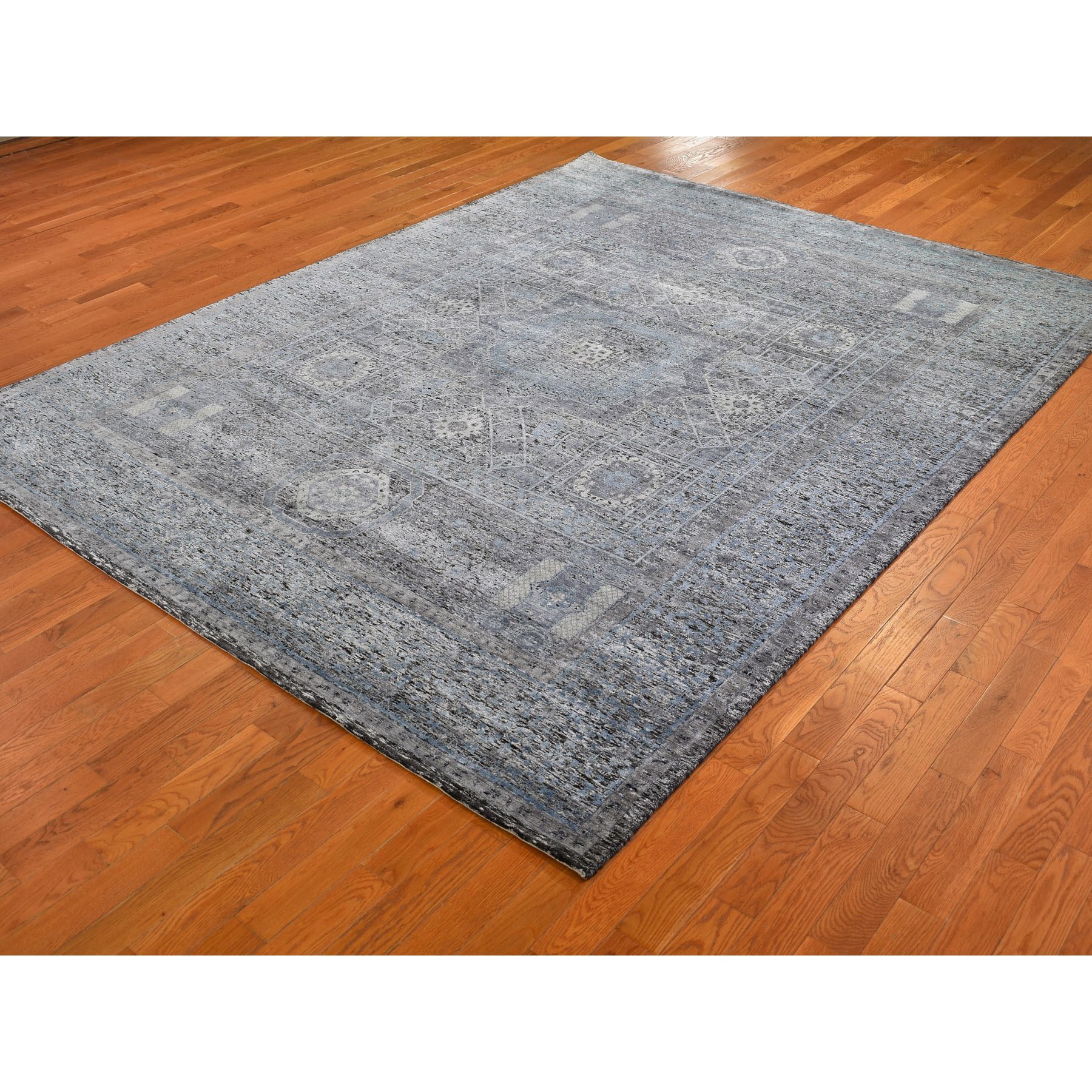 8-x10-3  Silk With Textured Wool Hi-Low Pile Mamluk Design Hand Knotted Oriental Rug 