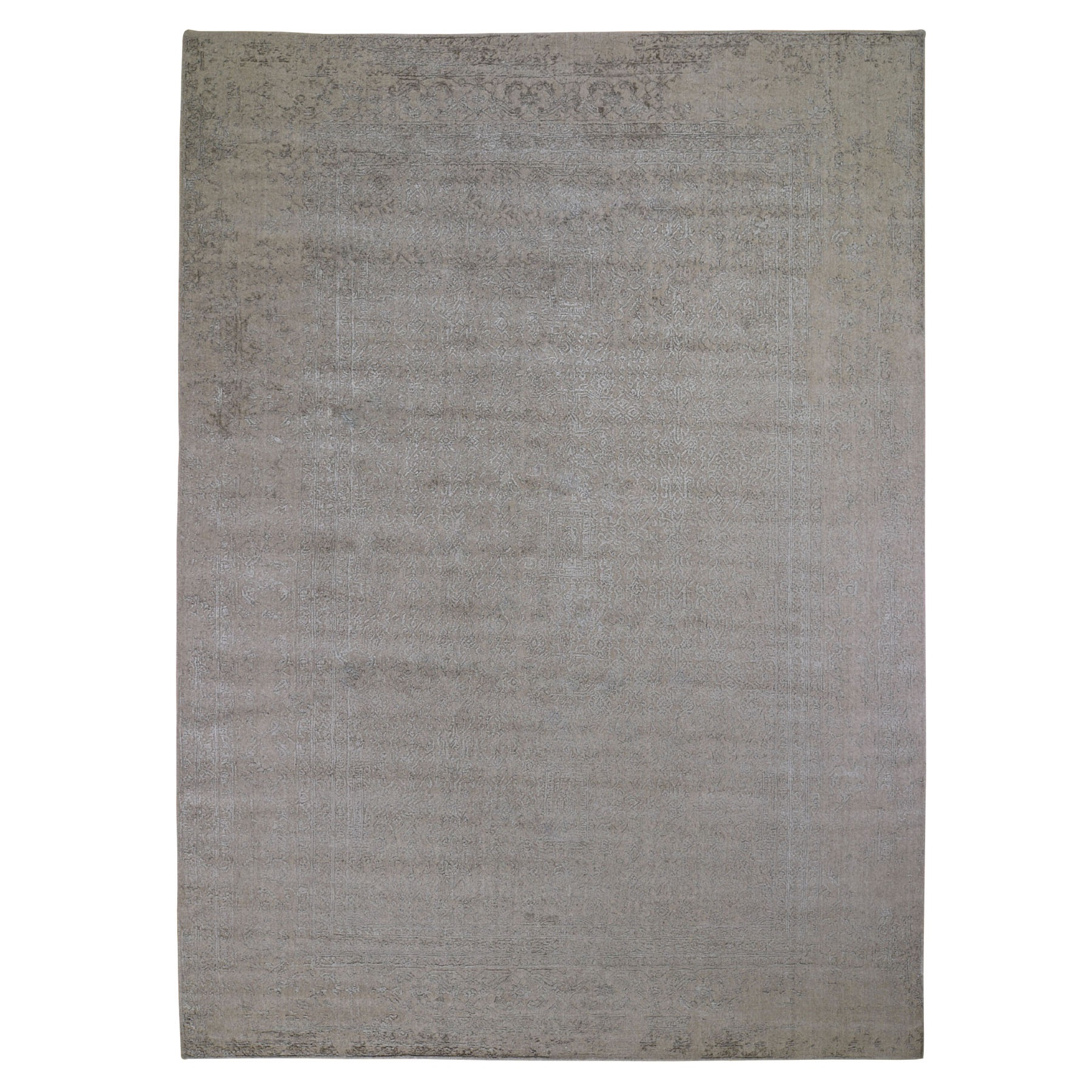 8'9"X12'1" Taupe Fine Jacquard Hand Loomed Modern Wool And Art Silk Oriental Rug moad9c68