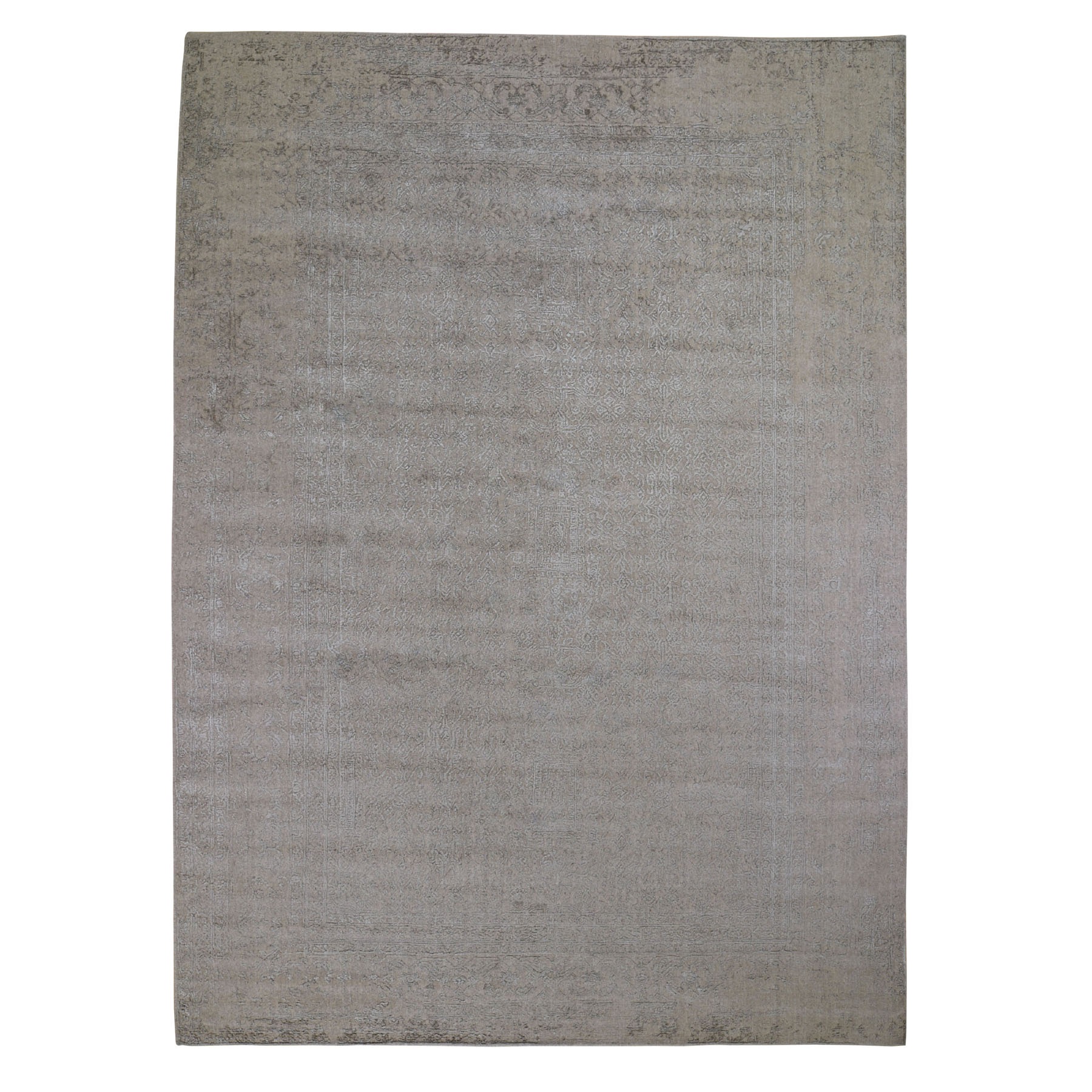 8'10"X12'1" Taupe Fine Jacquard Hand Loomed Modern Wool And Art Silk Oriental Rug moad9c69