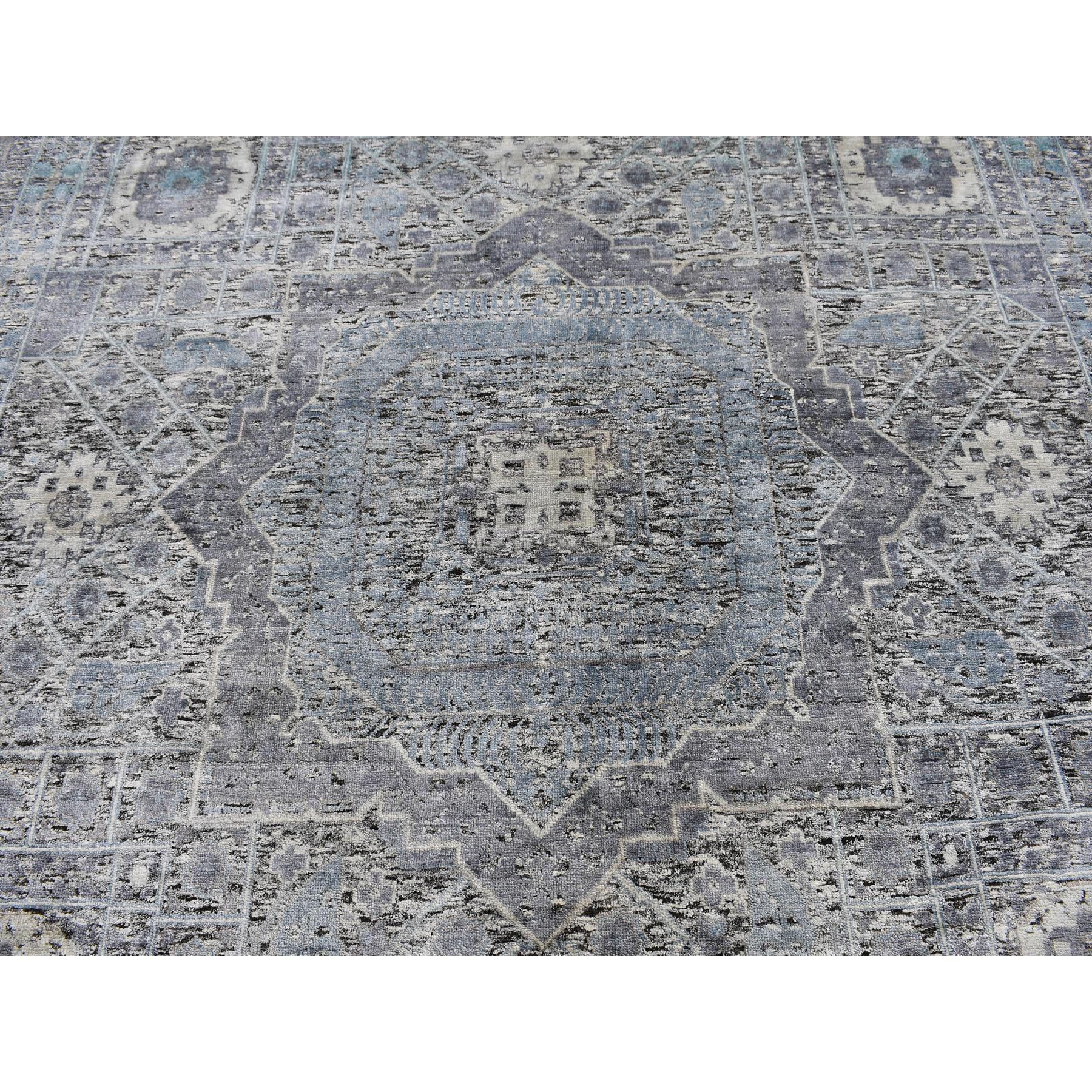 8-8 x11-10  Silk With Textured Wool Hi-Low Pile Mamluk Design Hand Knotted Oriental Rug 