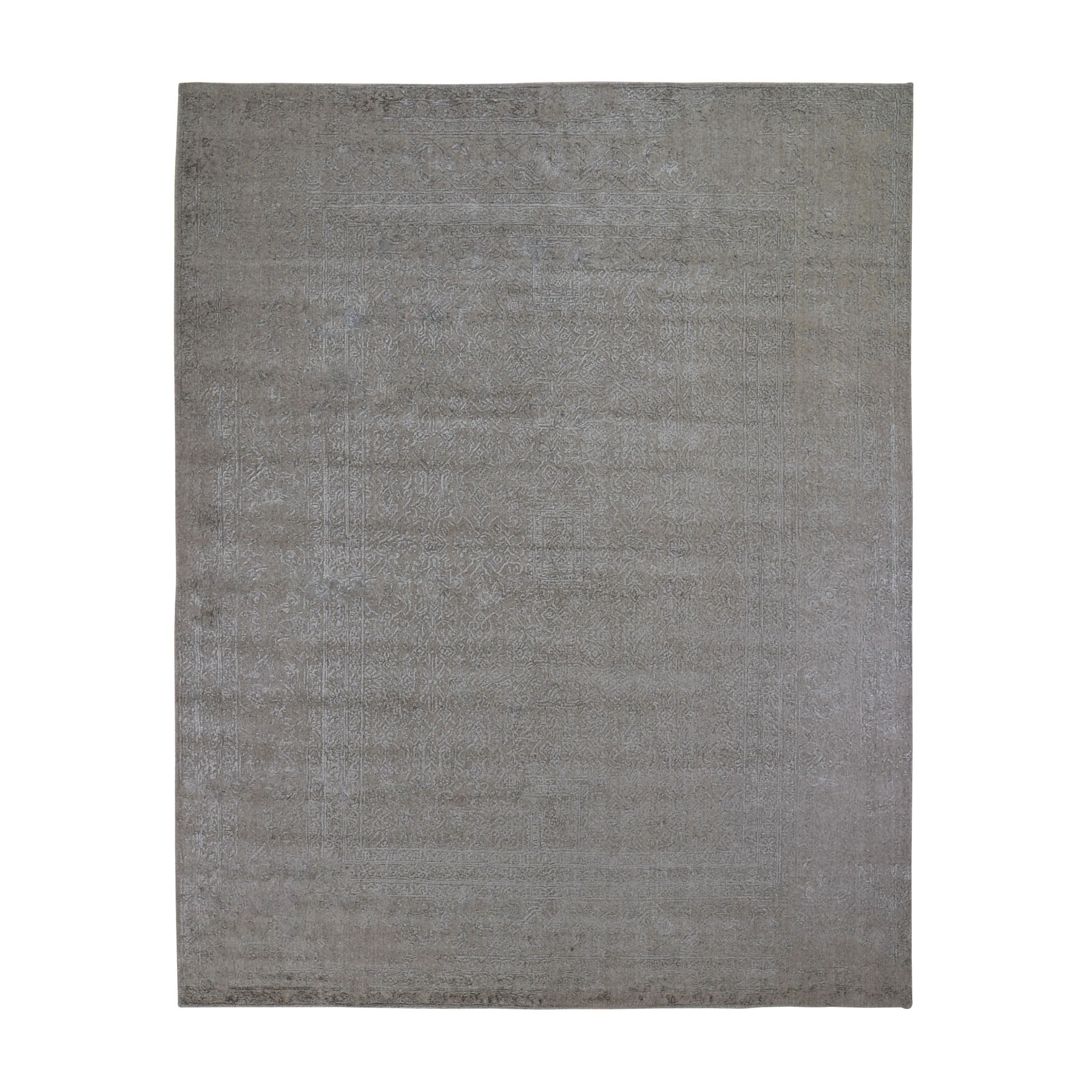 7'10"X9'9" Taupe Fine Jacquard Hand Loomed Modern Wool And Art Silk Oriental Rug moad9c7c
