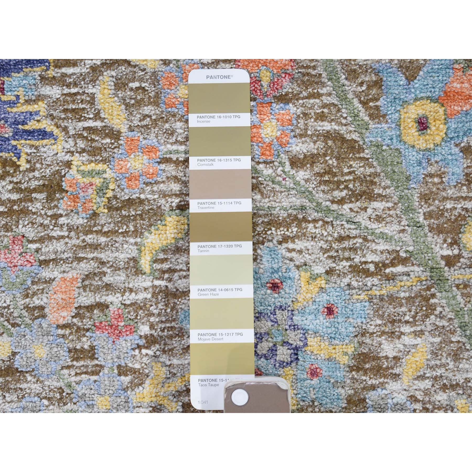 8-3 x10- Brown Hand Knotted Sickle Leaf Design Silk With Textured Wool Oriental Rug 