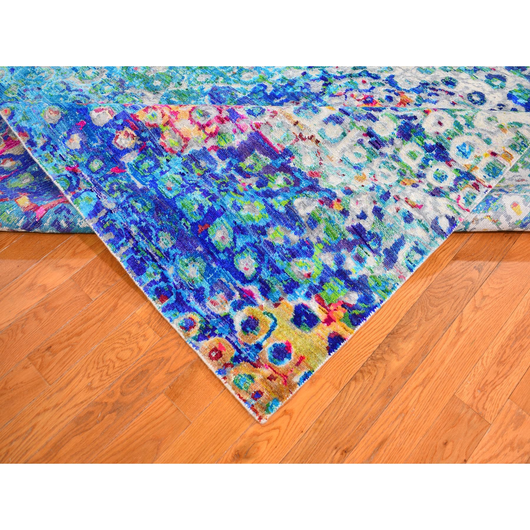8-x10-3  THE PEACOCK, Sari Silk Colorful Hand Knotted Oriental Rug 