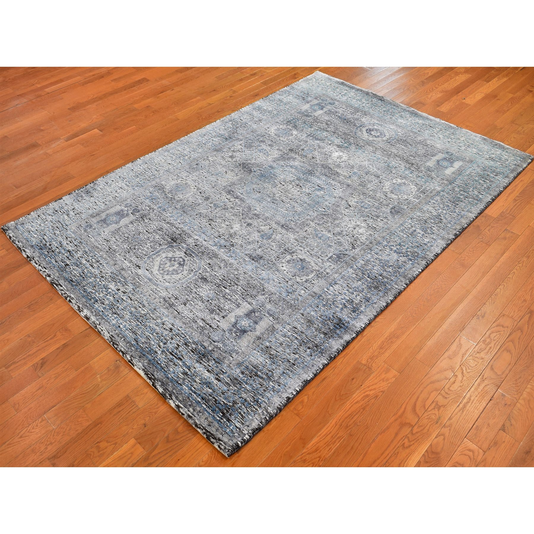 6-1 x9-2  Silk With Textured Wool Hi-Low Pile Mamluk Design Hand Knotted Oriental Rug 