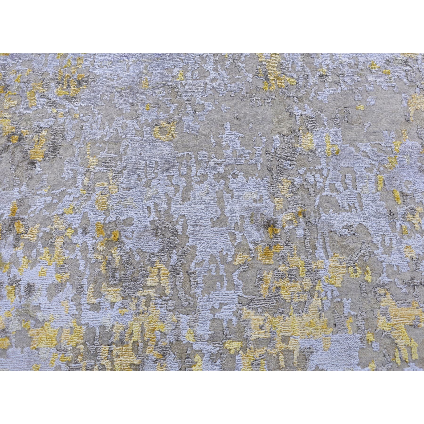 6-x8-9  Gold Hi-Lo Pile Abstract Design Wool & Silk Hand Knotted Oriental Rug 