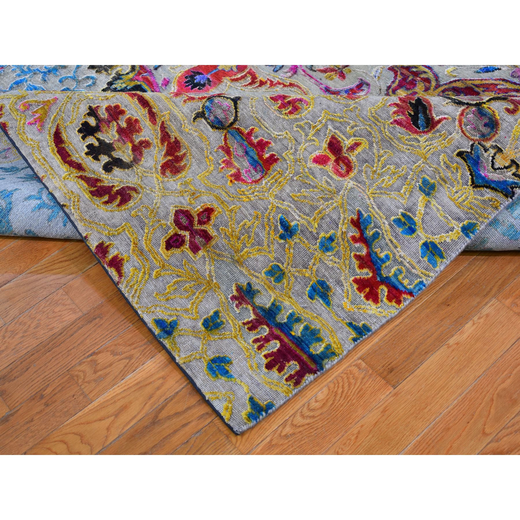 8-10 x12-2  Sari Silk & Textured Wool Colorful Maharaja Design Hand Knotted Oriental Rug 