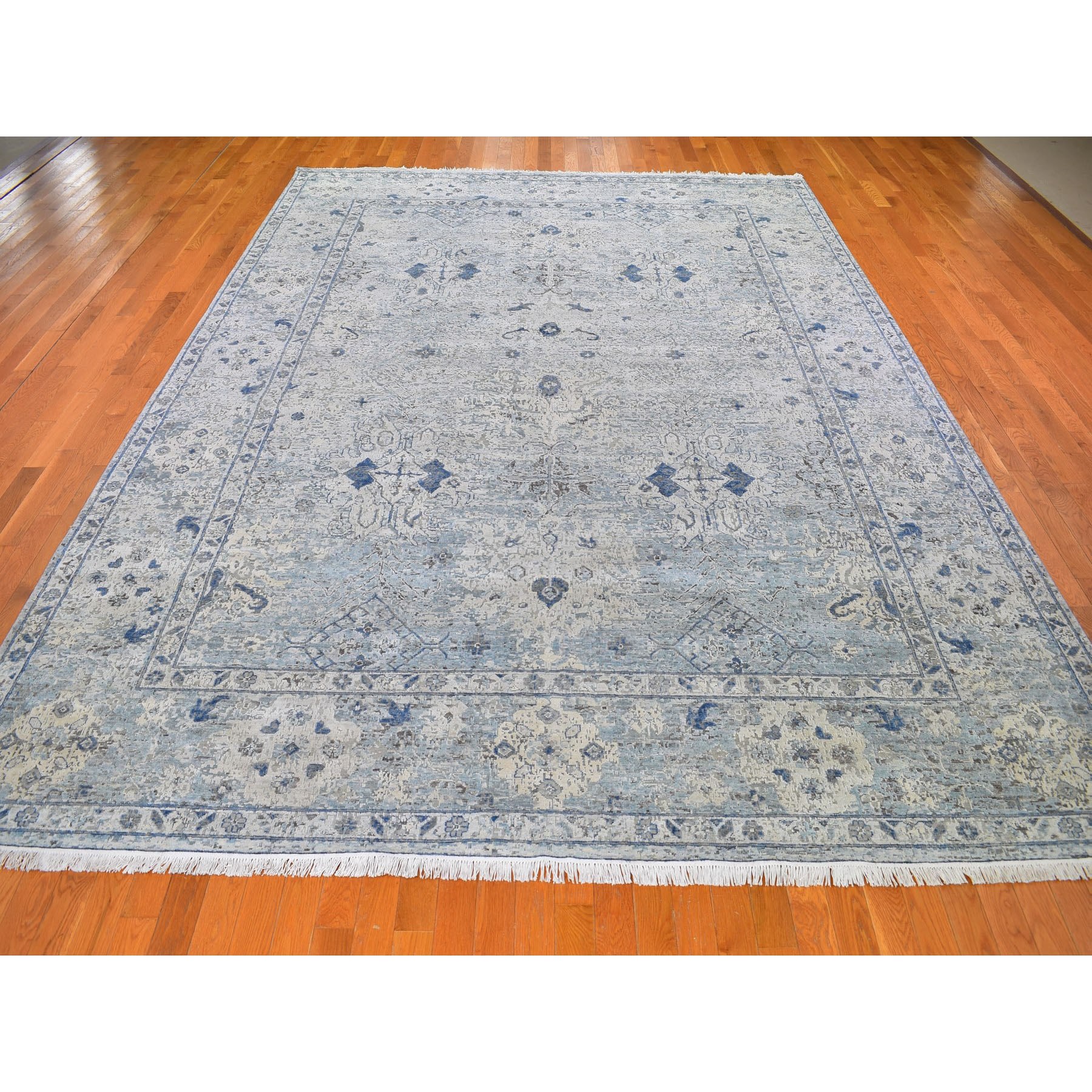 10-x14- Distressed Oushak Pure Silk with Textured Wool Hand-Knotted Oriental Rug 