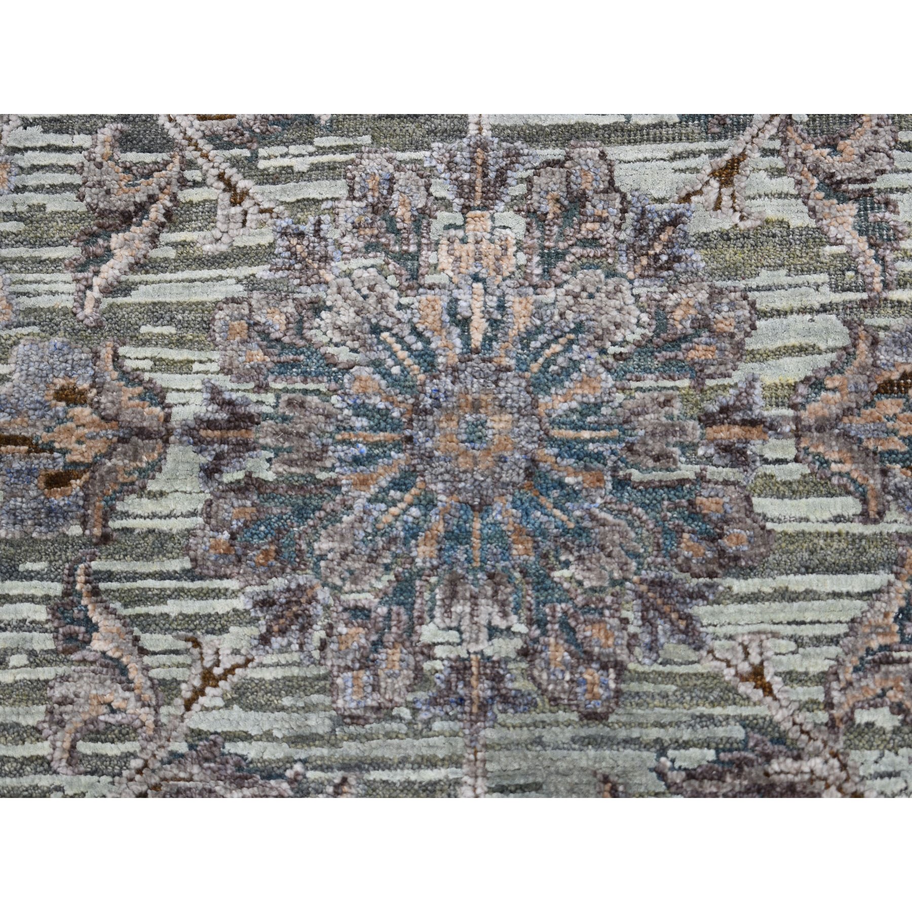 6-1 x9-1  Light Green Pure Silk With Textured Wool Mughal Design Hand Knotted Oriental Rug 