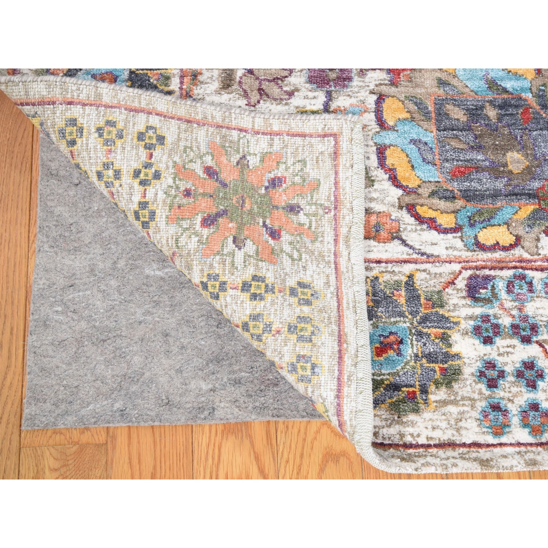 9-x12-1  Ivory Silk With Textured Wool Tabriz Hand Knotted Oriental Rug 