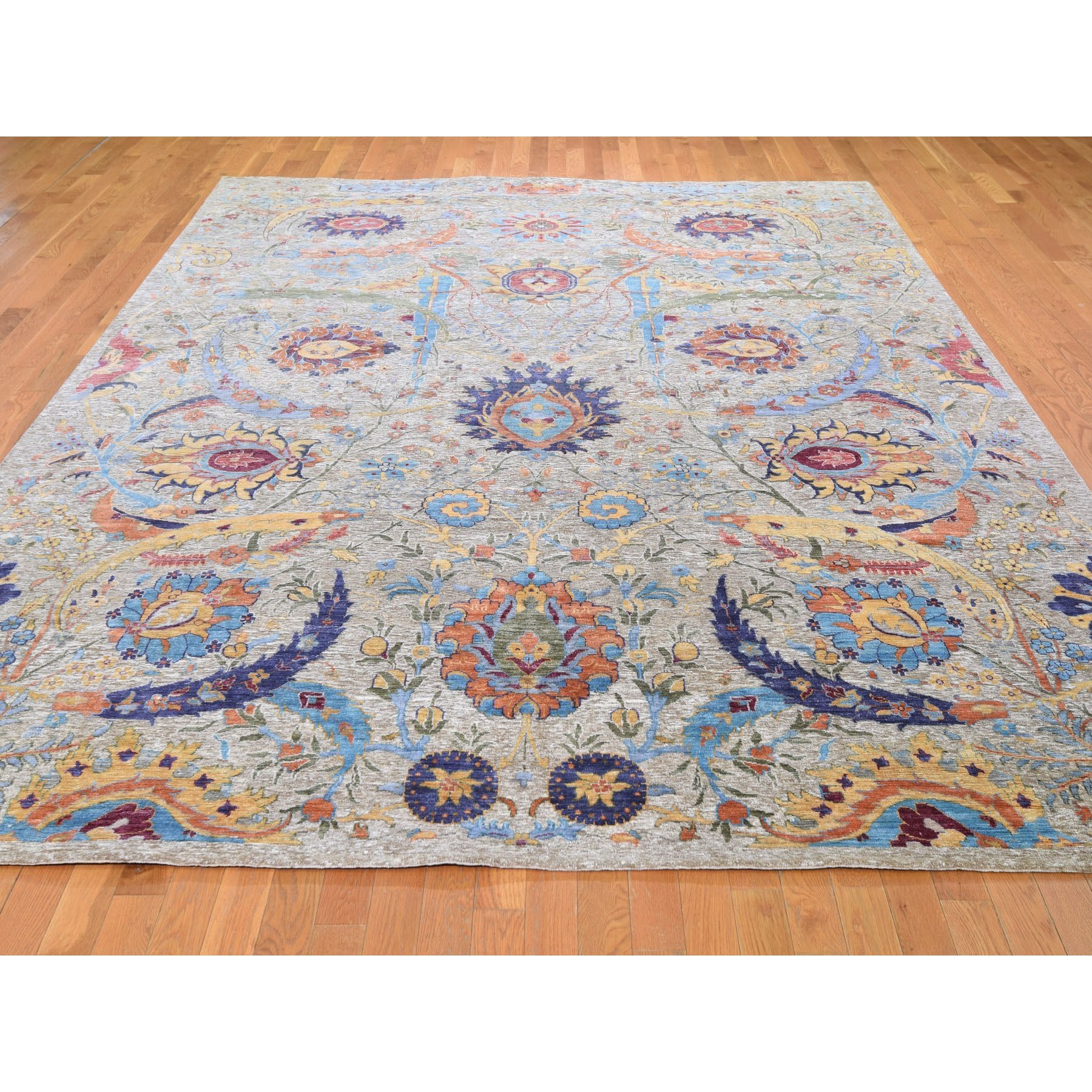 9-x12- Sickle Leaf Design Silk with Textured Wool Hand Knotted Oriental Rug 