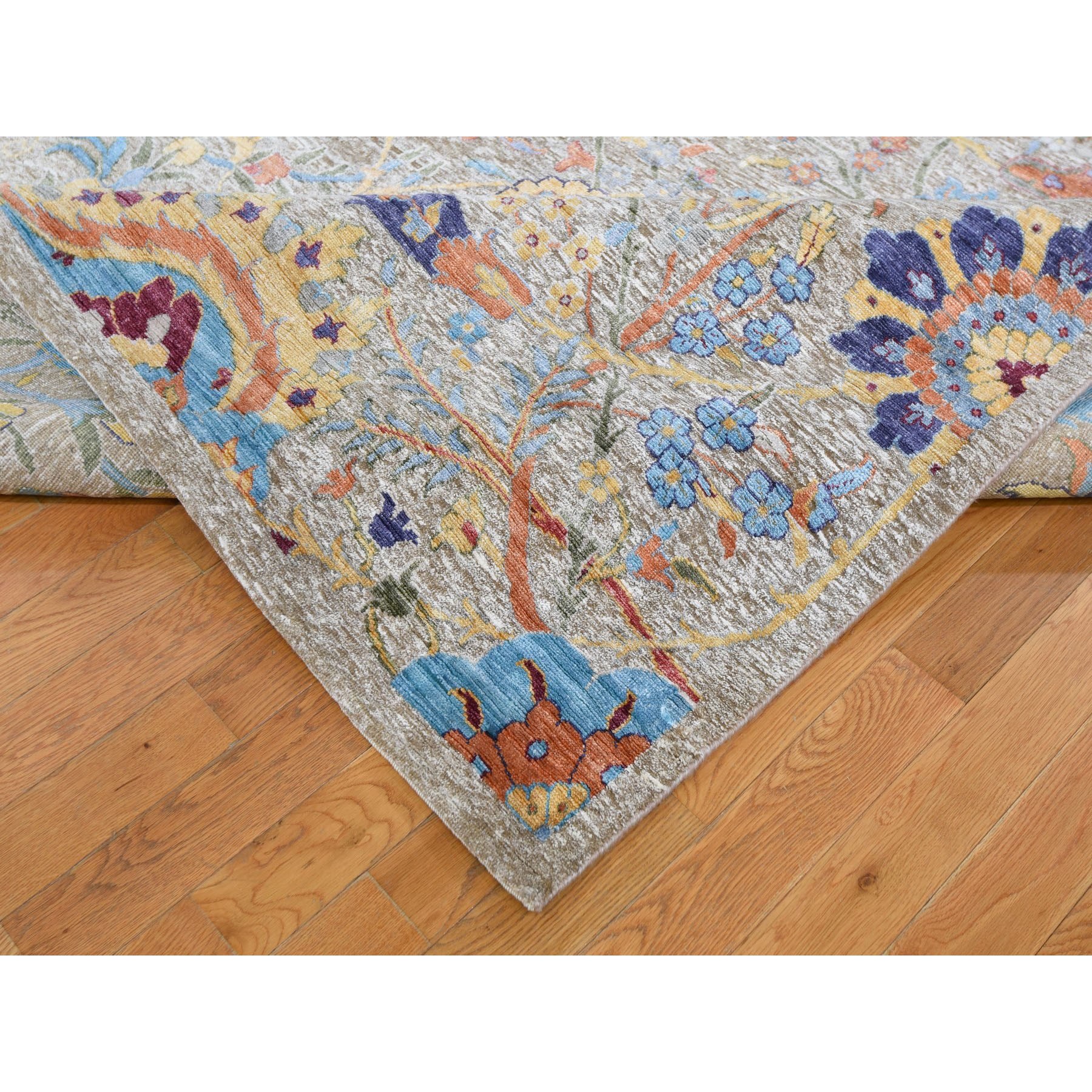 9-x12- Sickle Leaf Design Silk with Textured Wool Hand Knotted Oriental Rug 