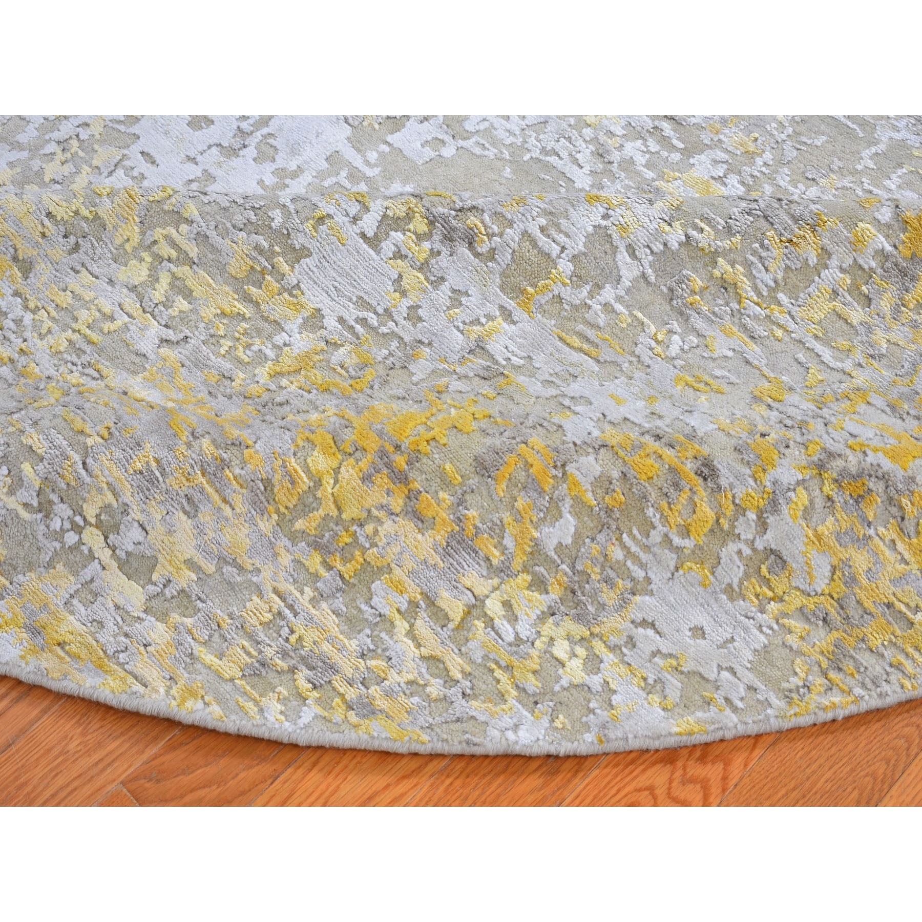 5-9 x5-9  Round Gold Hi-Lo Pile Abstract Design Wool And Silk Hand Knotted Oriental Rug 