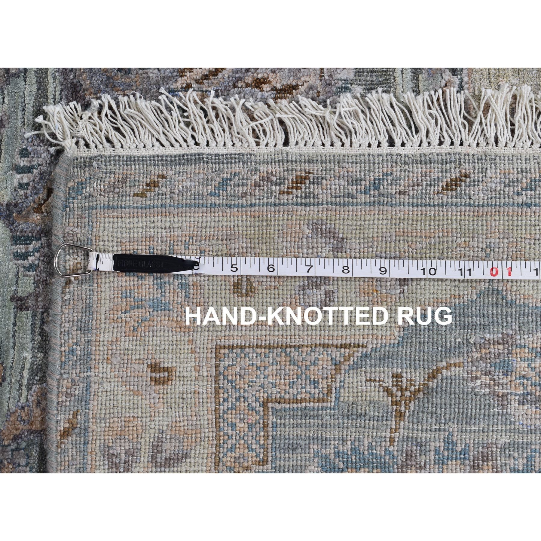 8-1 x10- Light Green Pure Silk With Textured Wool Mughal Design Hand Knotted Oriental Rug 