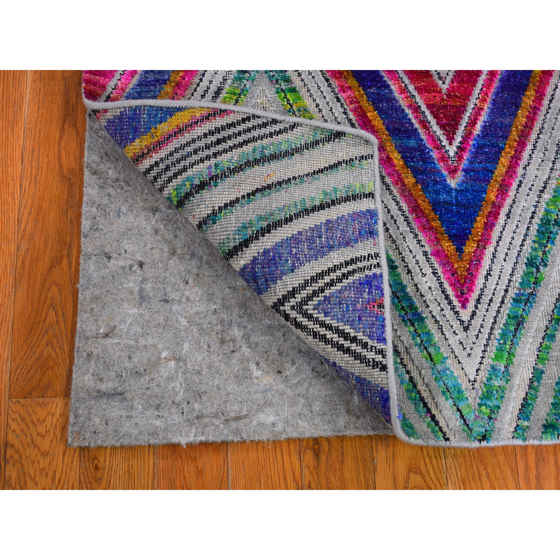 3-x10-2  Chevron Design Sari Silk With Textured Wool Hand Knotted Runner Oriental Rug 