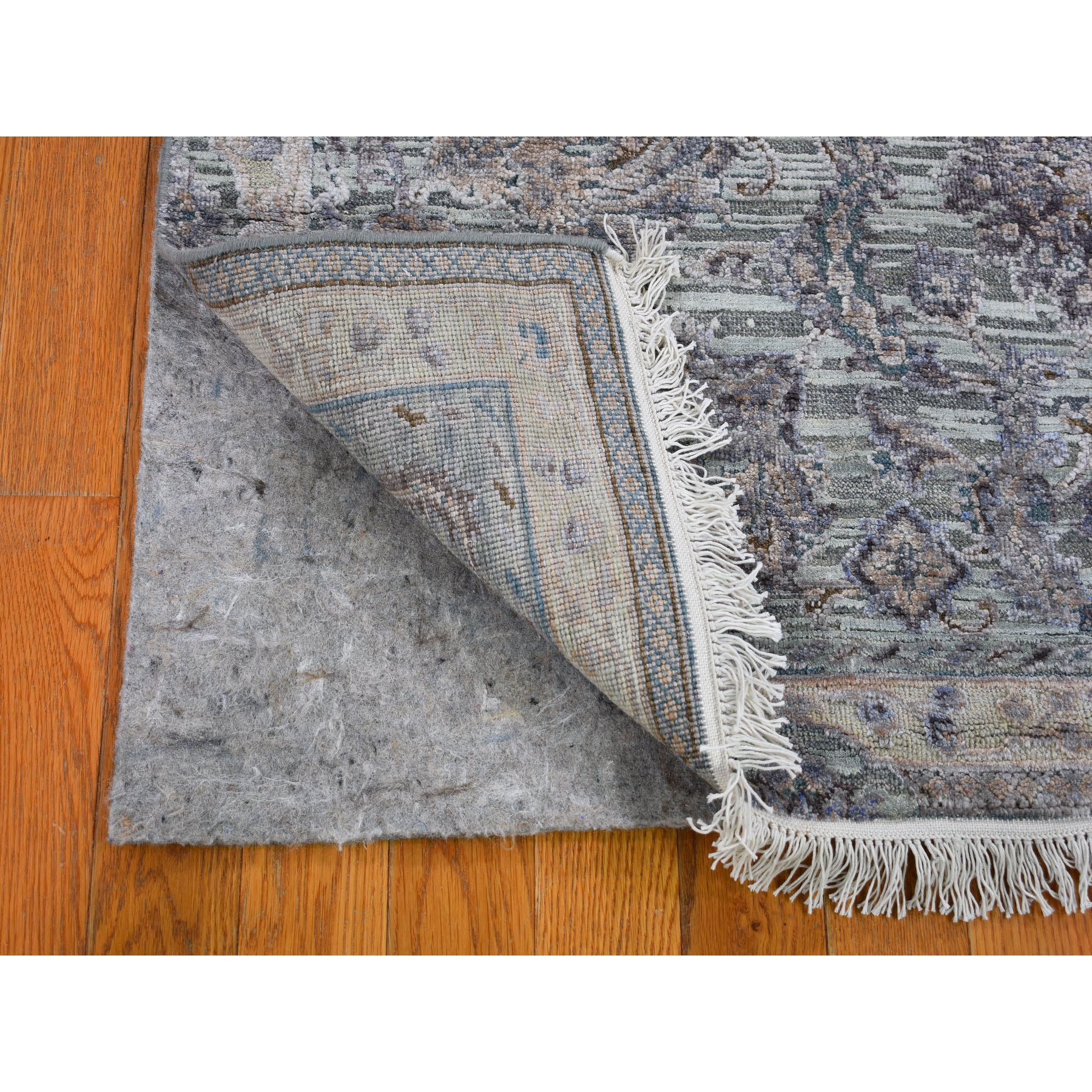 2-5 x8-1  Light Green Pure Silk With Textured Wool Mughal Design Runner Hand Knotted Oriental Rug 