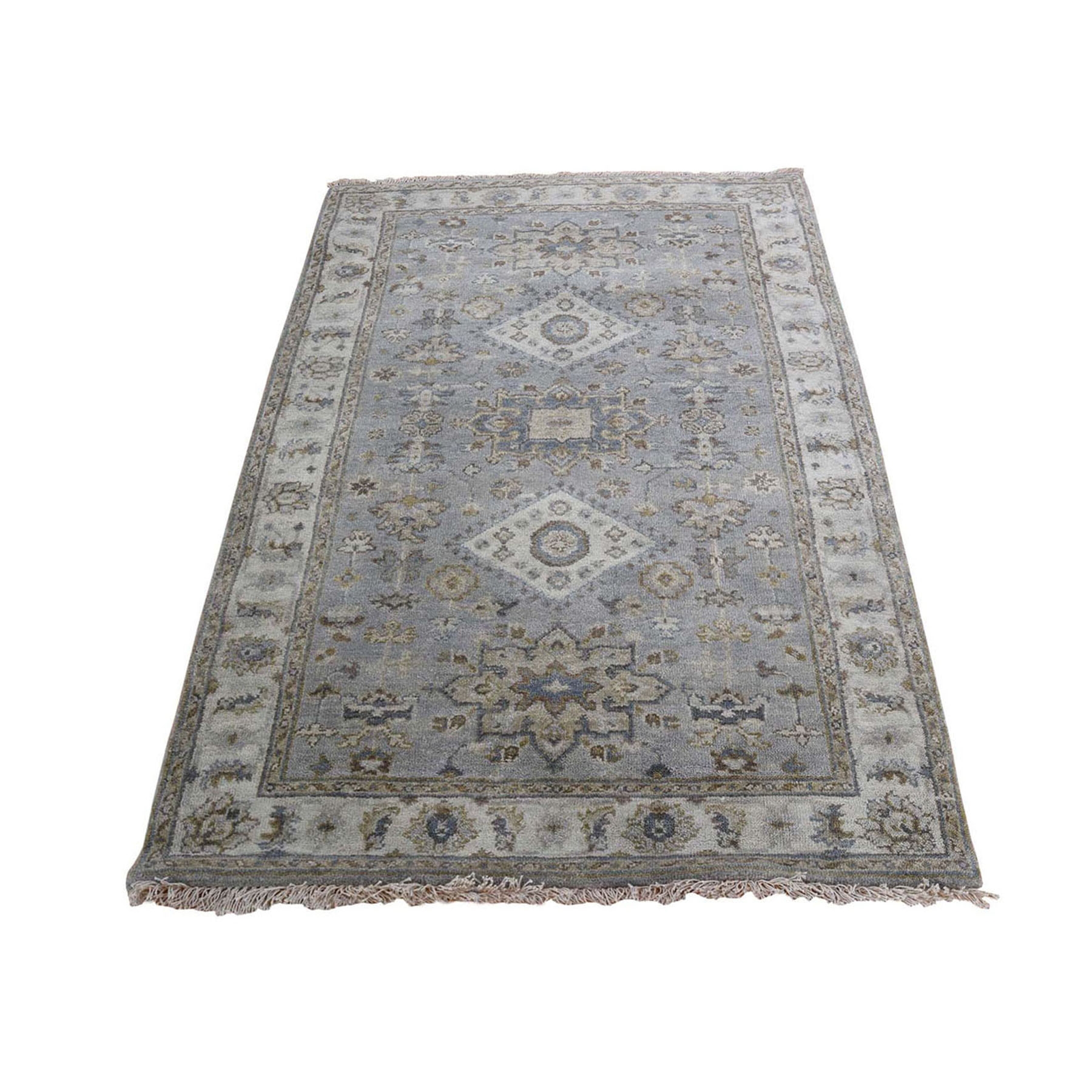3'2"X5'1" Gray Karajeh Design Pure Wool Hand Knotted Oriental Rug moad9dc6