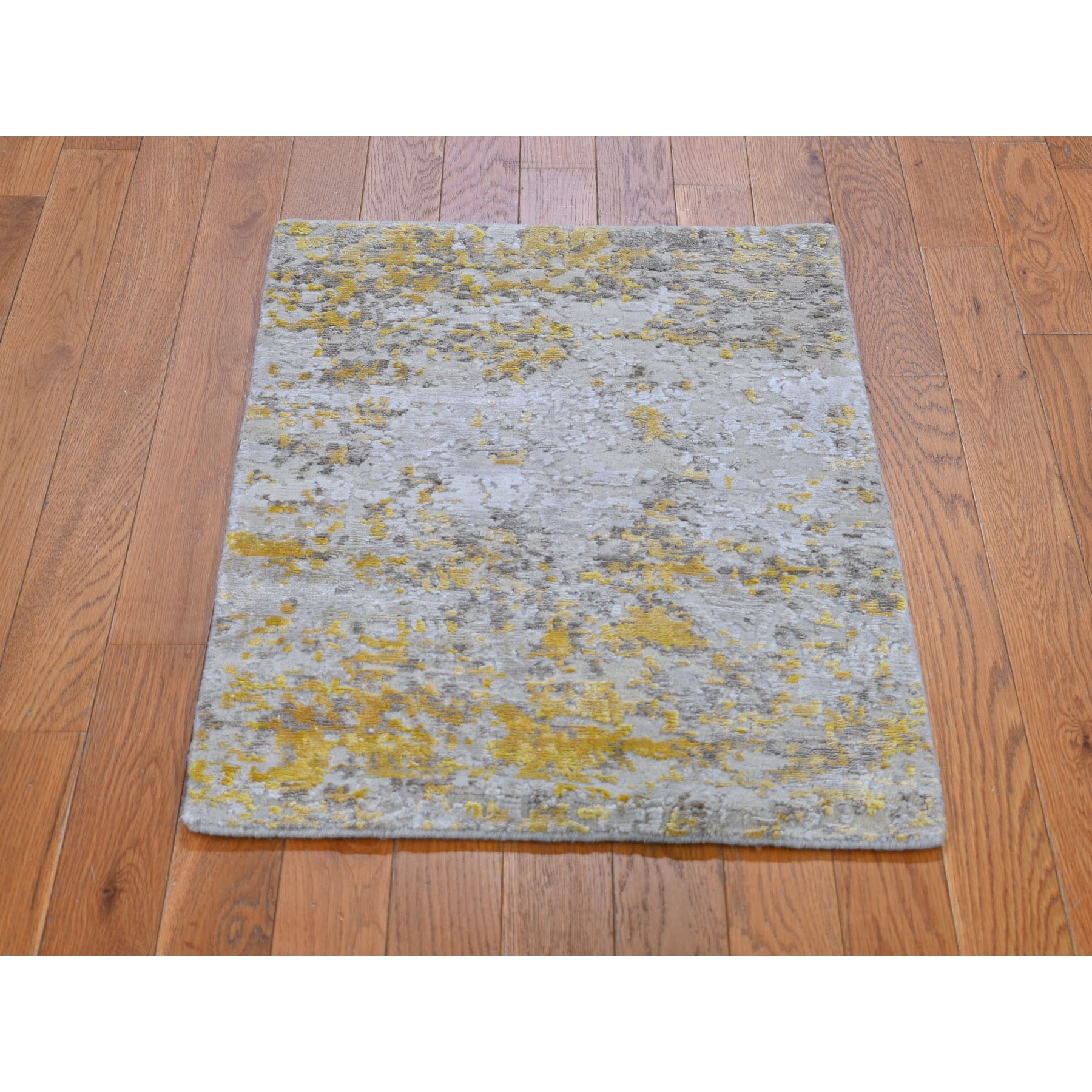 2-x3-  Gold Hi-Lo Pile Abstract Design Wool And Silk Hand Knotted Oriental Rug 