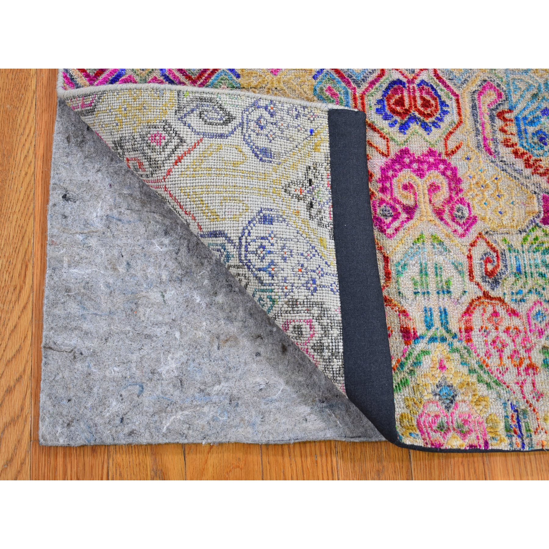 4-x5-10  Multicolor Jewellery Design Sari Silk With Textured Wool Hand Knotted Oriental Rug 