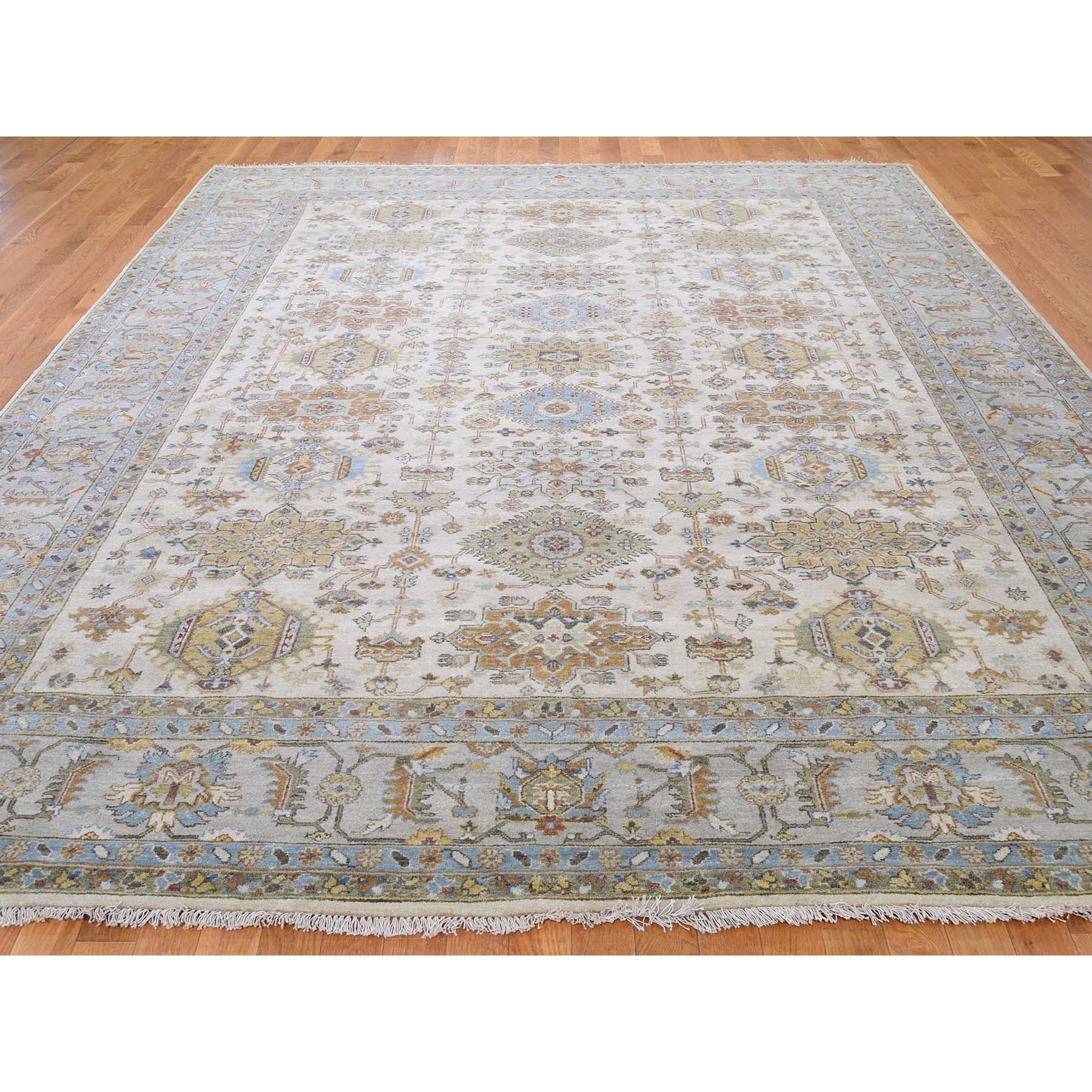 9-x12- Ivory Karajeh Design Pure Wool Hand Knotted Oriental Rug 
