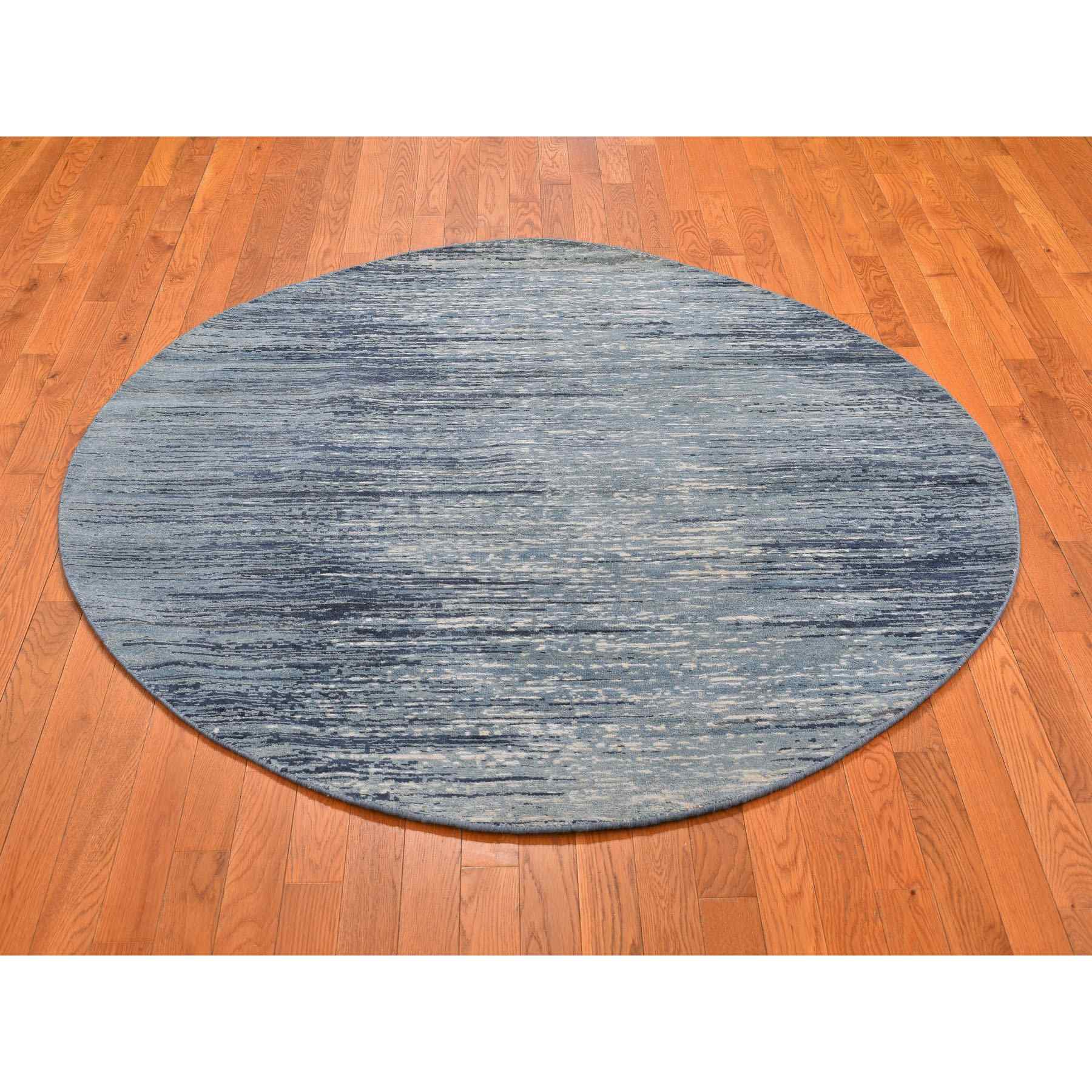 6-x6- Zero Pile Pure Wool Blue Oceanic Ombre Design Round Hand Knotted Oriental Rug 