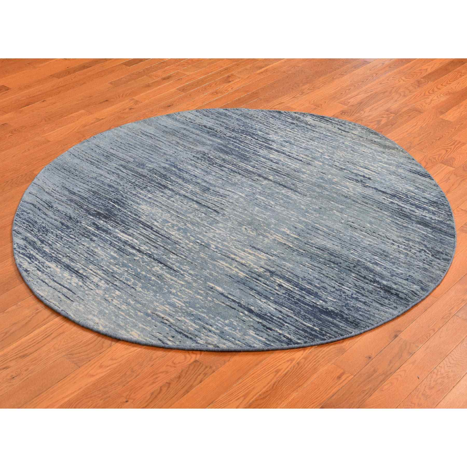 6-x6- Zero Pile Pure Wool Blue Oceanic Ombre Design Round Hand Knotted Oriental Rug 