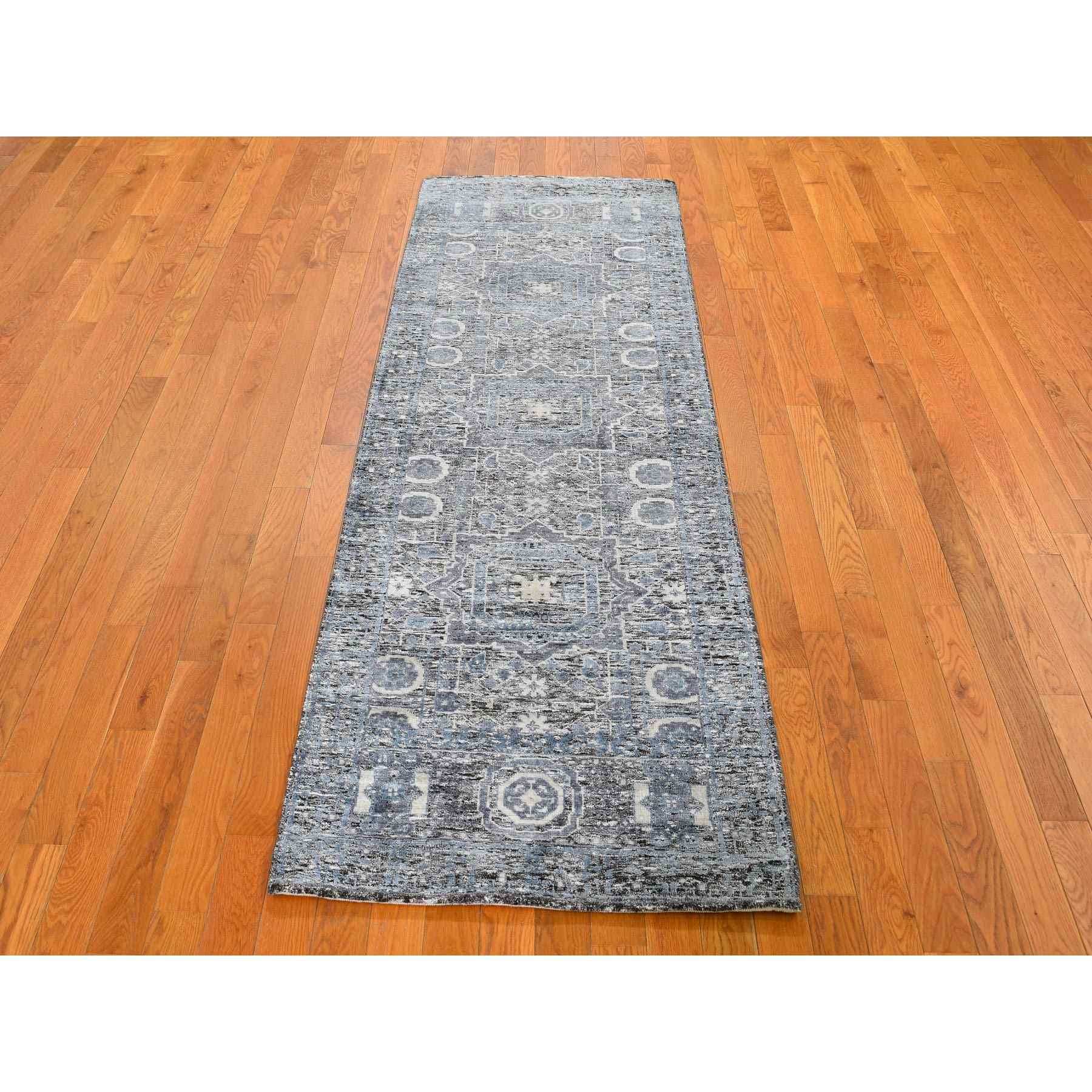 2-7 x8-1  Silk With Textured Wool Hi-Low Pile Mamluk Design Hand Knotted Runner Oriental Rug 