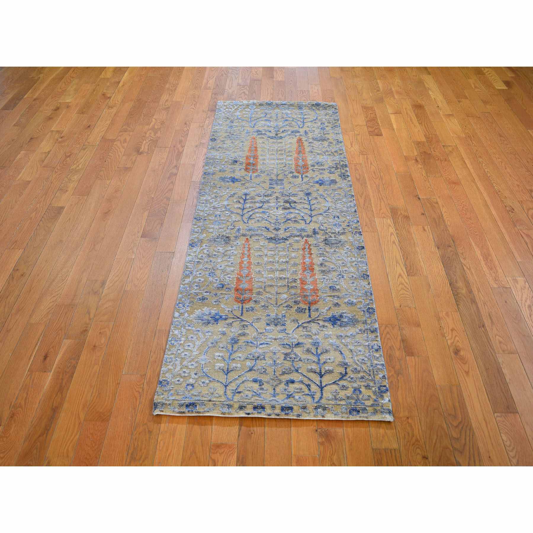 2-7 x8- Cypress Tree Design Silk With Textured Wool Runner Hand Knotted Oriental Rug 
