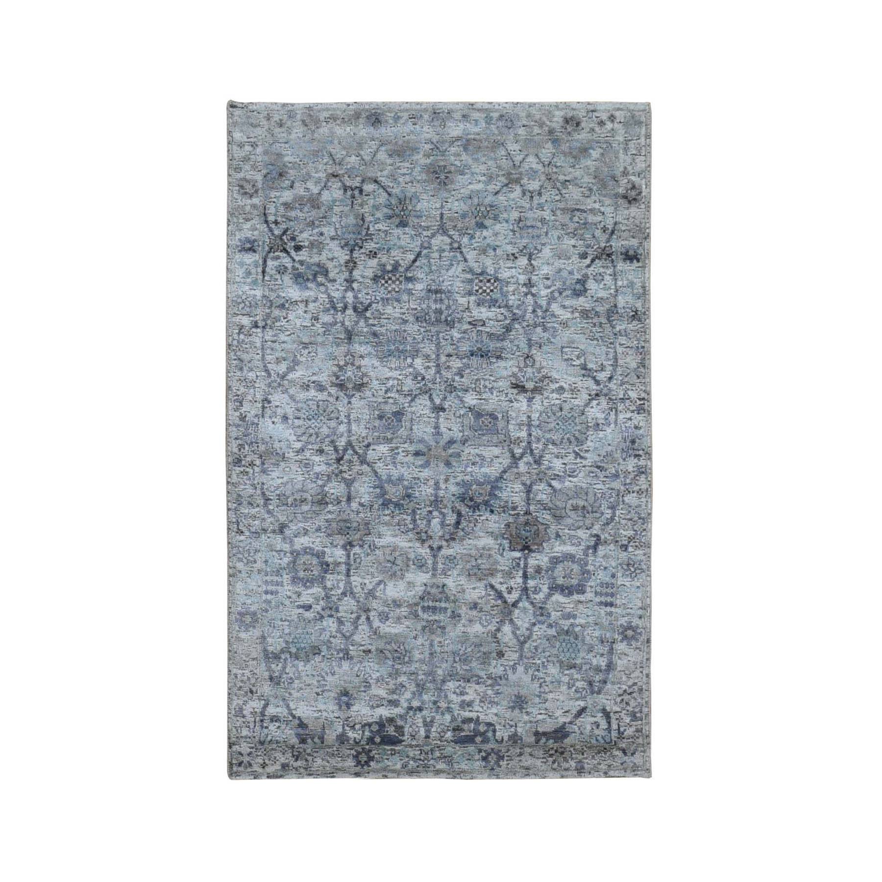 3-x5-2  Ivory Silk With Textured Wool Tabriz Hand Knotted Oriental Rug 