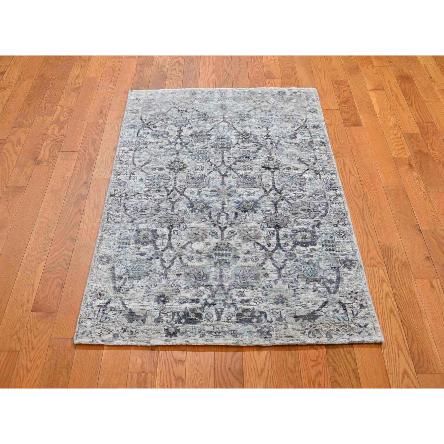 3-x5-2  Ivory Silk With Textured Wool Tabriz Hand Knotted Oriental Rug 