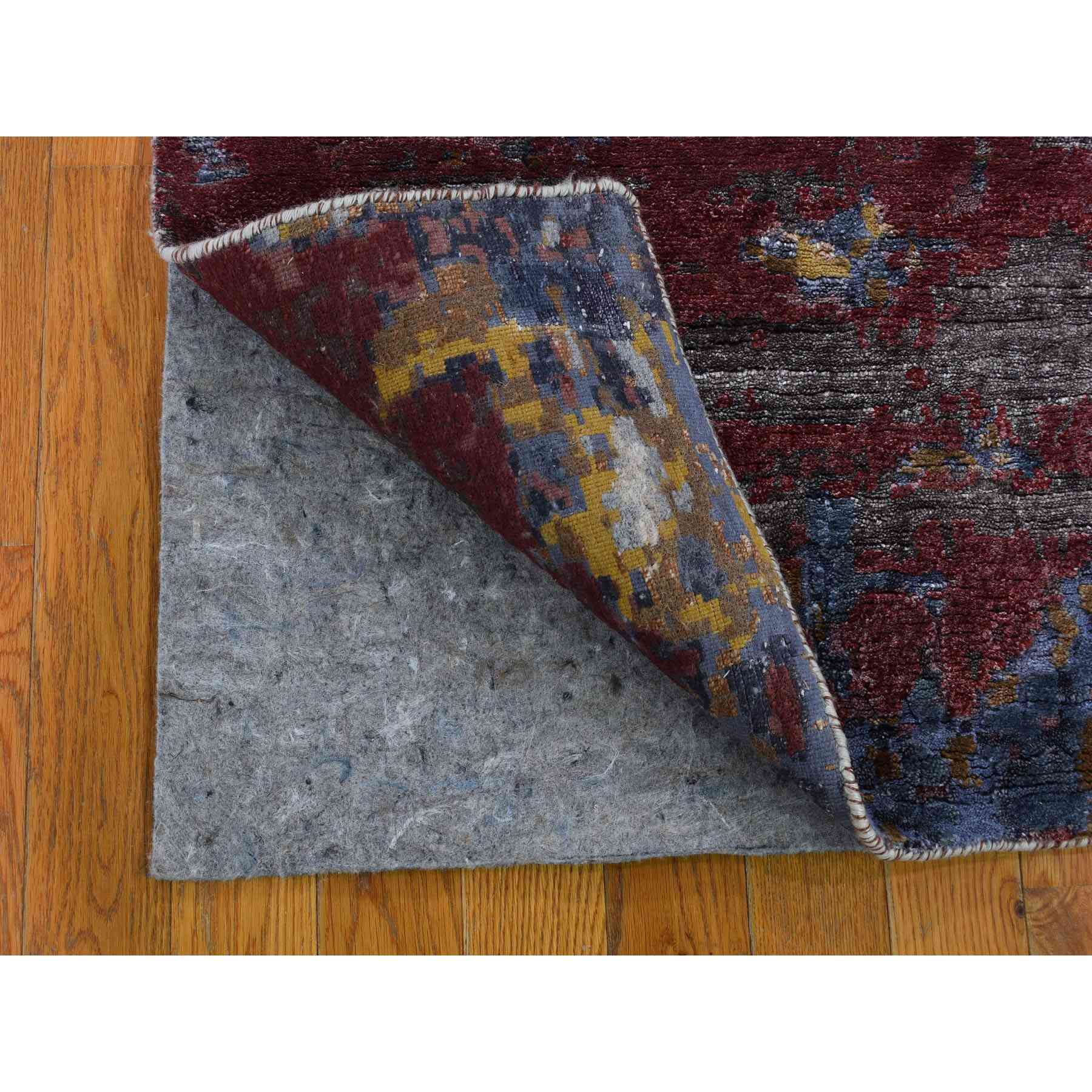 2-6 x10- Red Wool and Silk Hi-Low Pile Modern Abstract Design Runner Hand Knotted Oriental Rug 