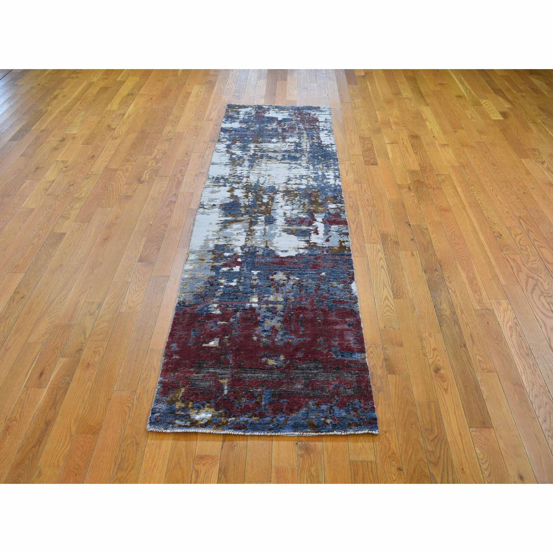 2-7 x8-1  Red Wool and Silk Hi-Low Pile Modern Abstract Design Hand Knotted Oriental Rug 