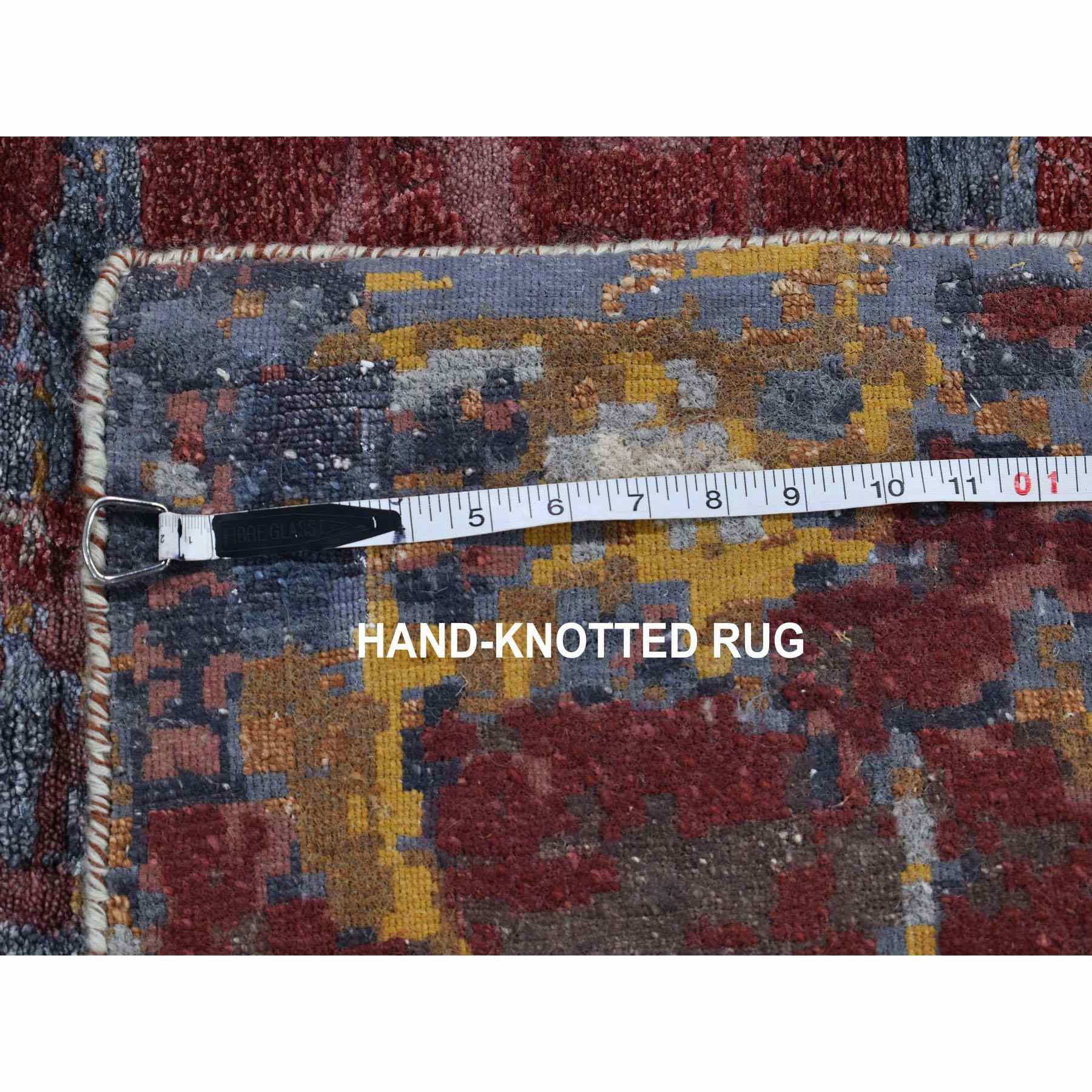 2-7 x8-1  Red Wool and Silk Hi-Low Pile Modern Abstract Design Hand Knotted Oriental Rug 