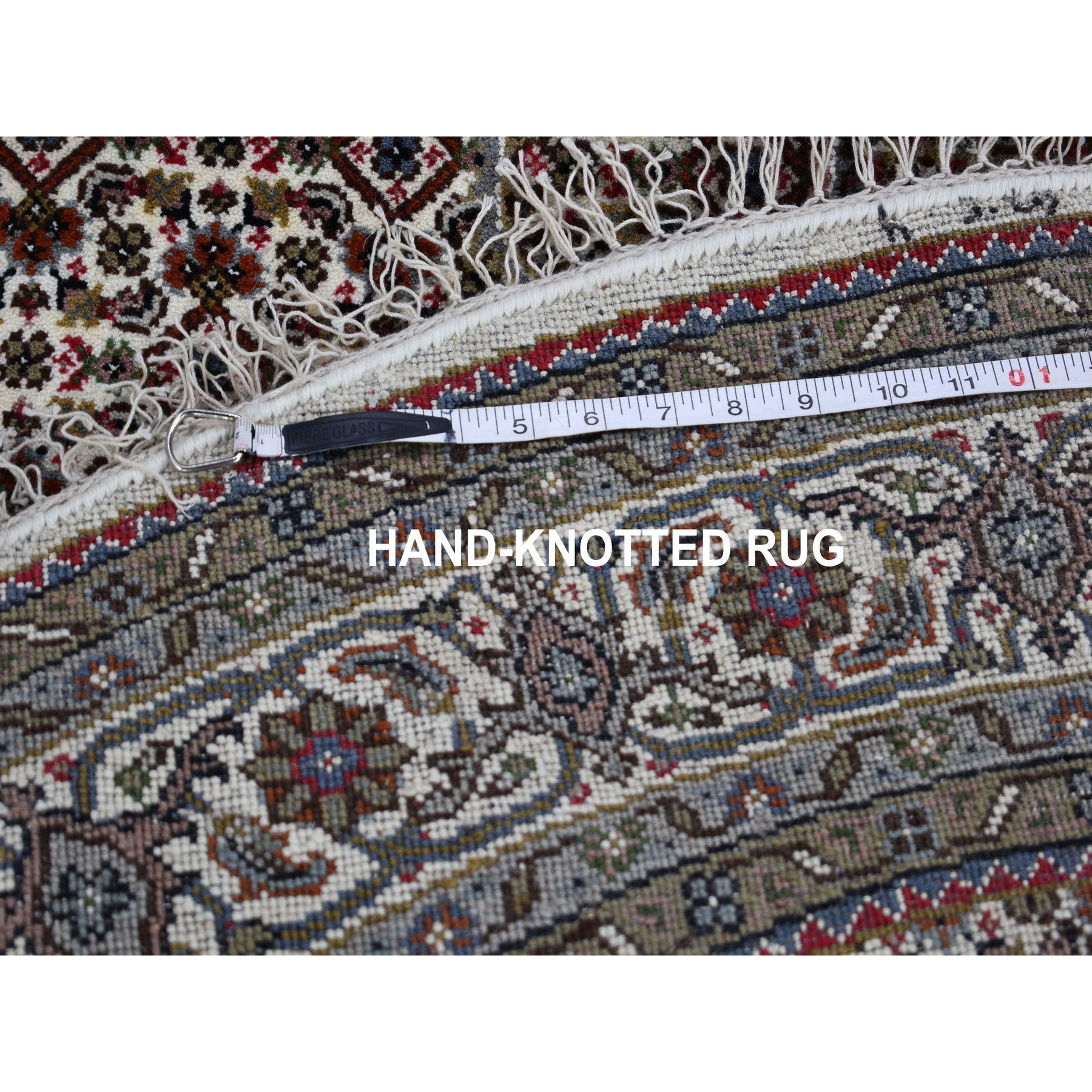 5-x5- Ivory Round Wool And Silk Tabriz Mahi Design Hand Knotted Oriental Rug 