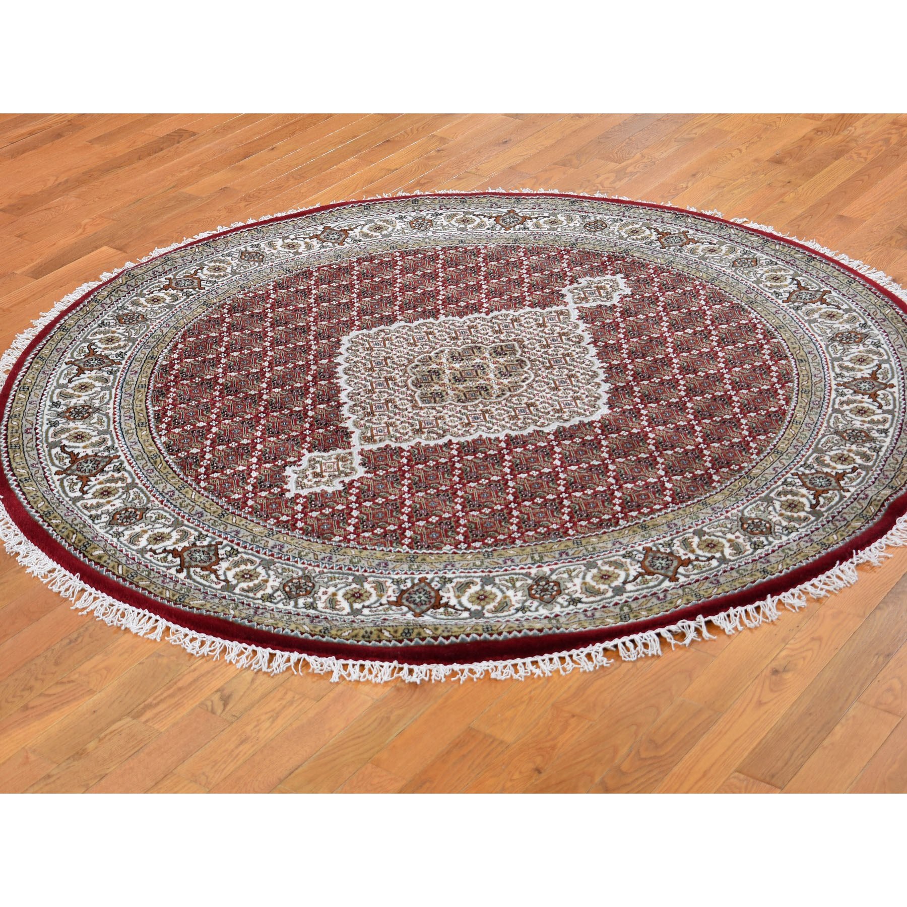 6-8 x6-8  Round Red Tabriz Mahi Wool and Silk Hand Knotted Oriental Rug 